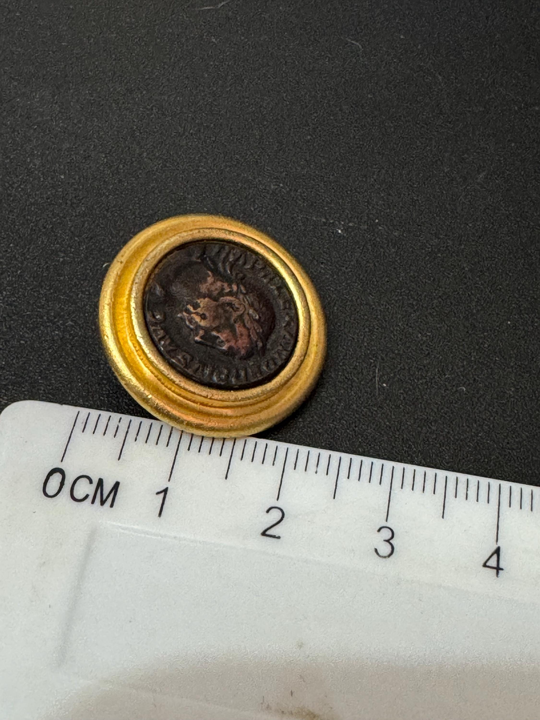 Etruscan style Matt gold statement black round Coin clip on earrings