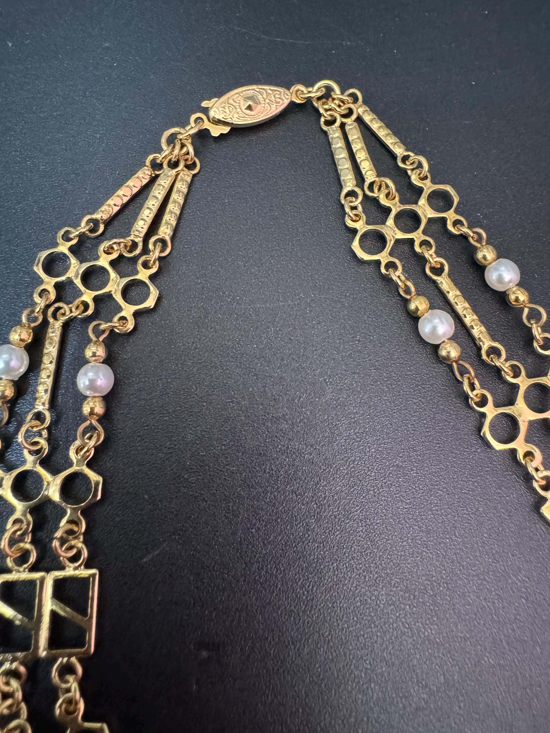Vintage Wide dainty chain link openwork choker necklace with pearl detailing
