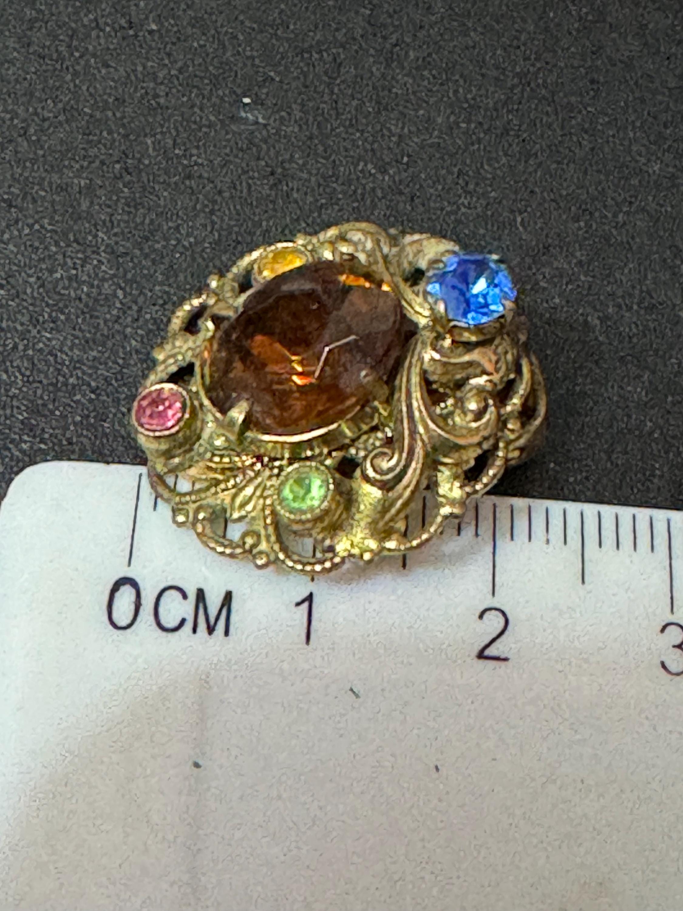 Antique Czech filigree Clip on earrings with cognac brown paste diamanté