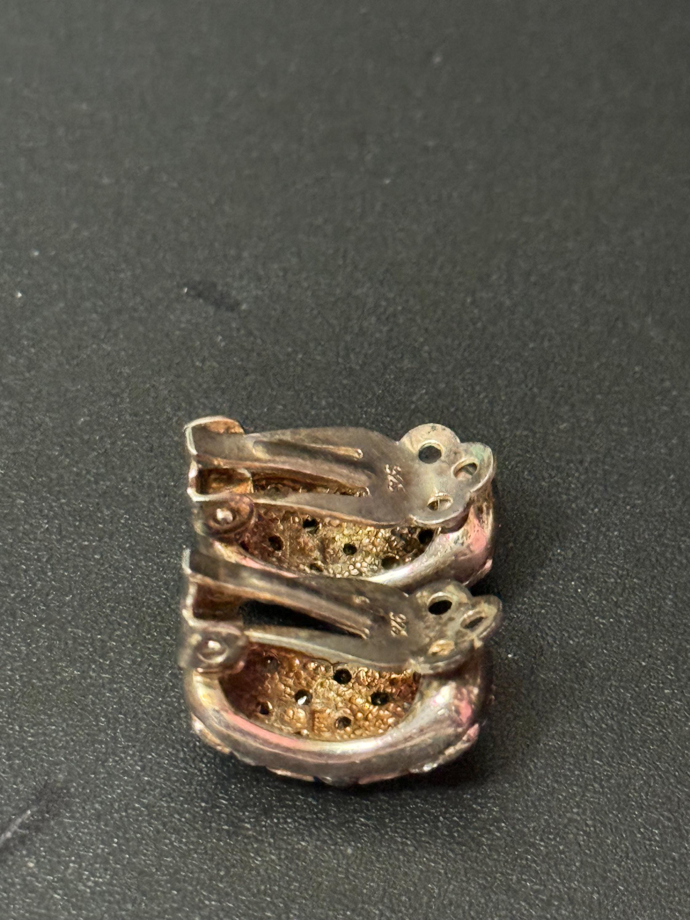 Vintage black Diamanté Clip On Earrings: Sterling Silver Crystal, Elegant Design