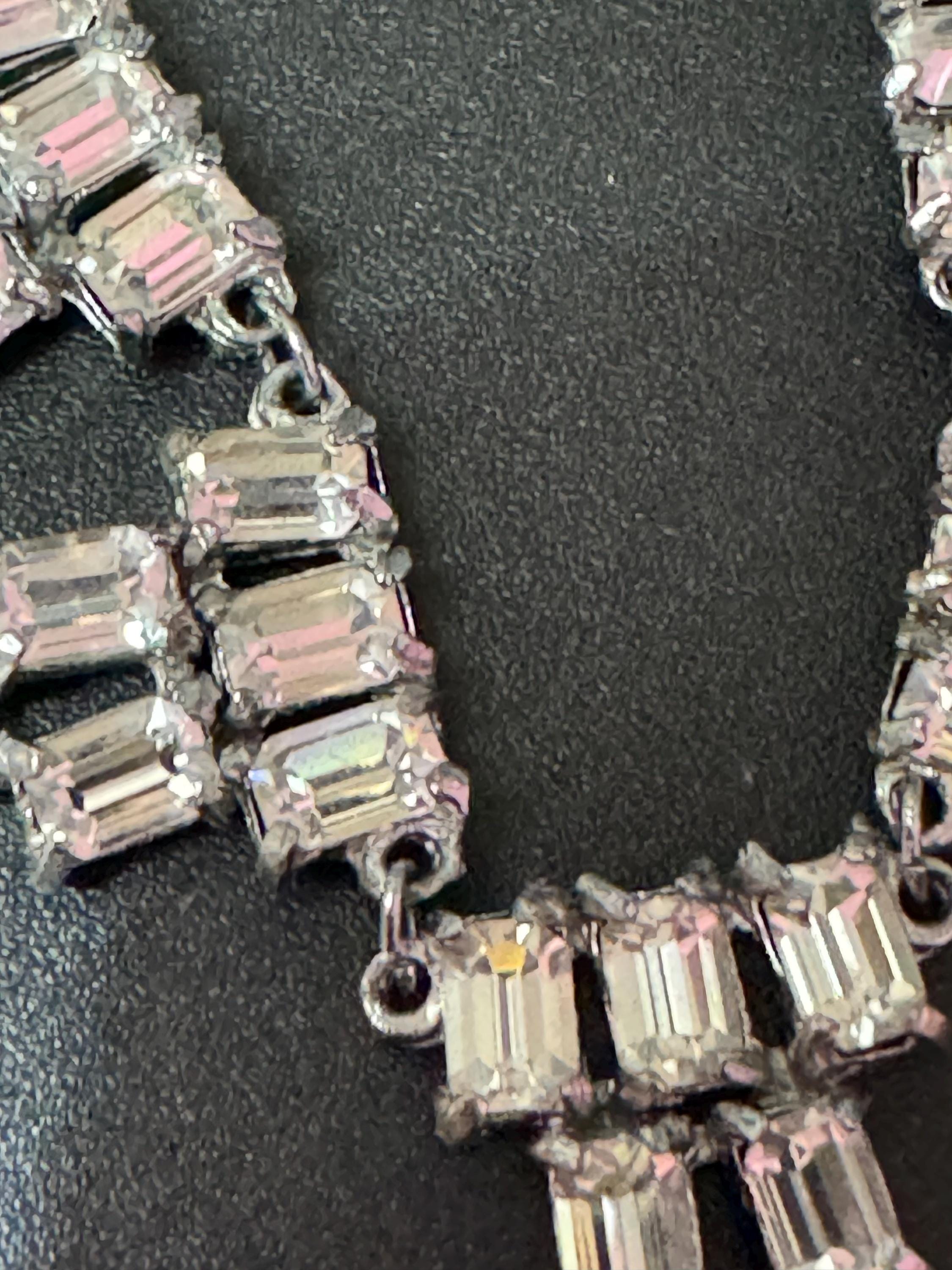 Petite fit 1950s vintage diamante paste baguette diamond choker necklace silver tone chrome