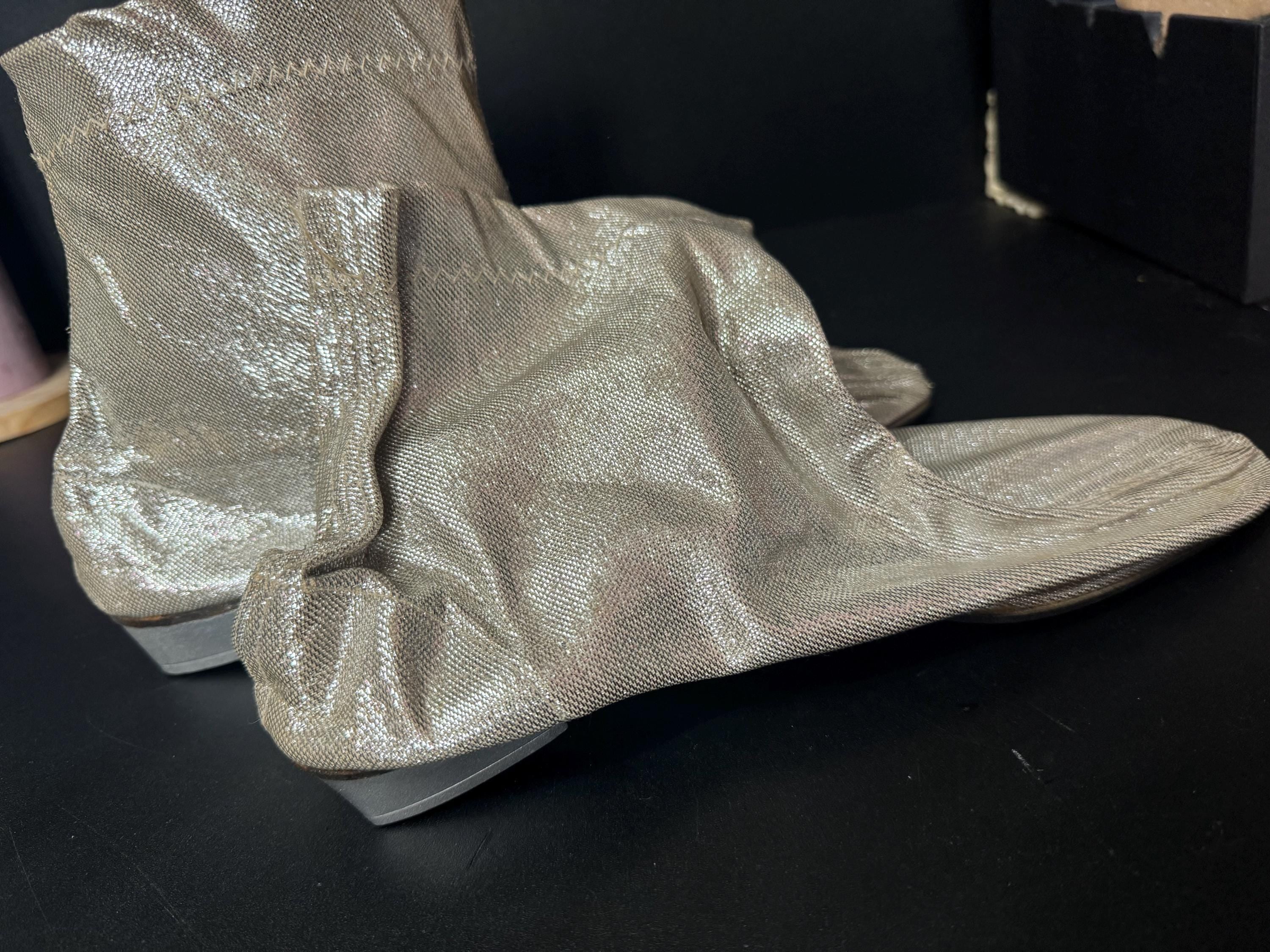 USA size 8-9 champagne gold lurex disco booties shoes by Bertyn New York uk narrow 7.5