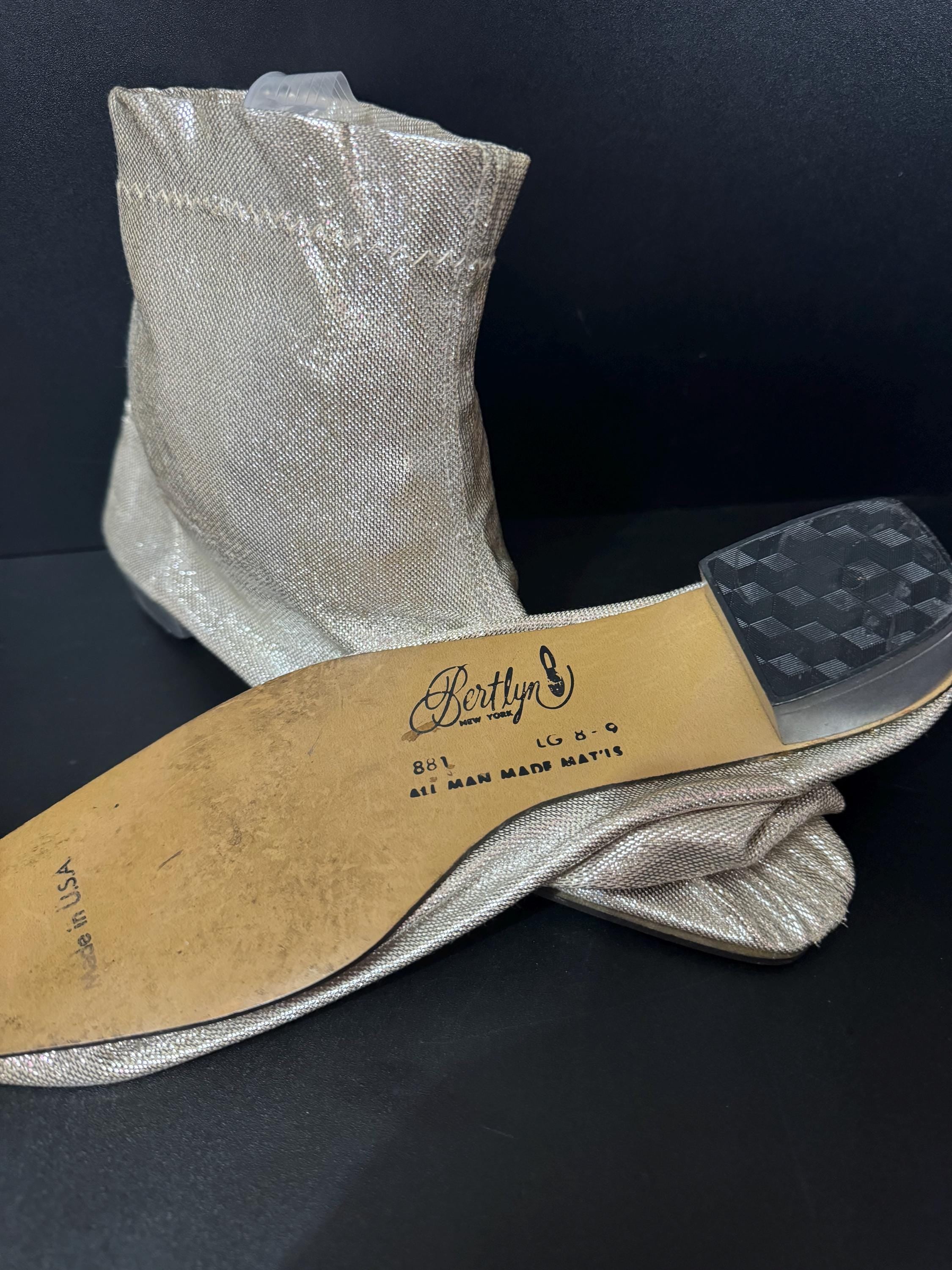 USA size 8-9 champagne gold lurex disco booties shoes by Bertyn New York uk narrow 7.5