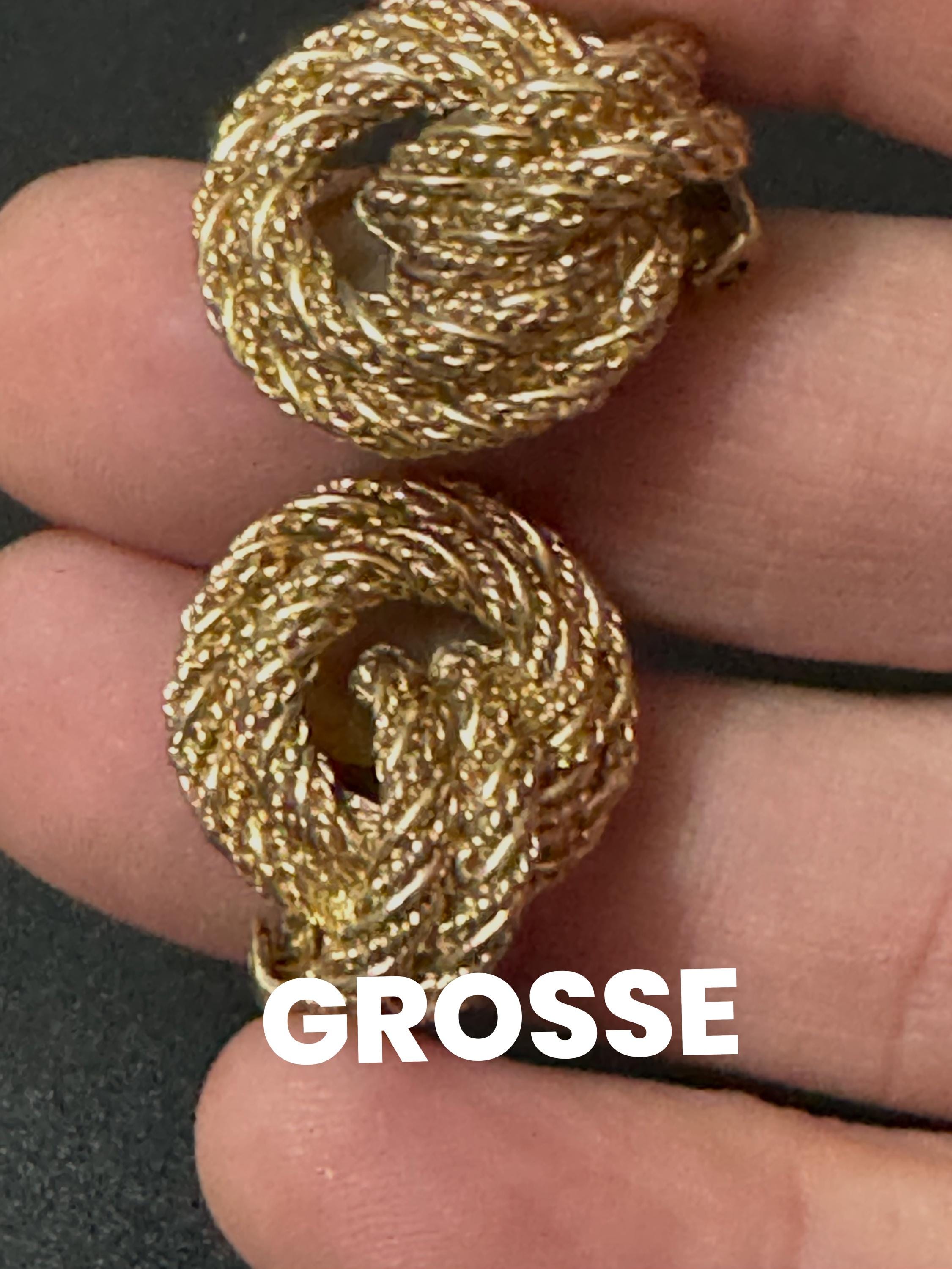 Signed GROSSE German designer double rope twist nautical gold tone clip on earrings, nautical style