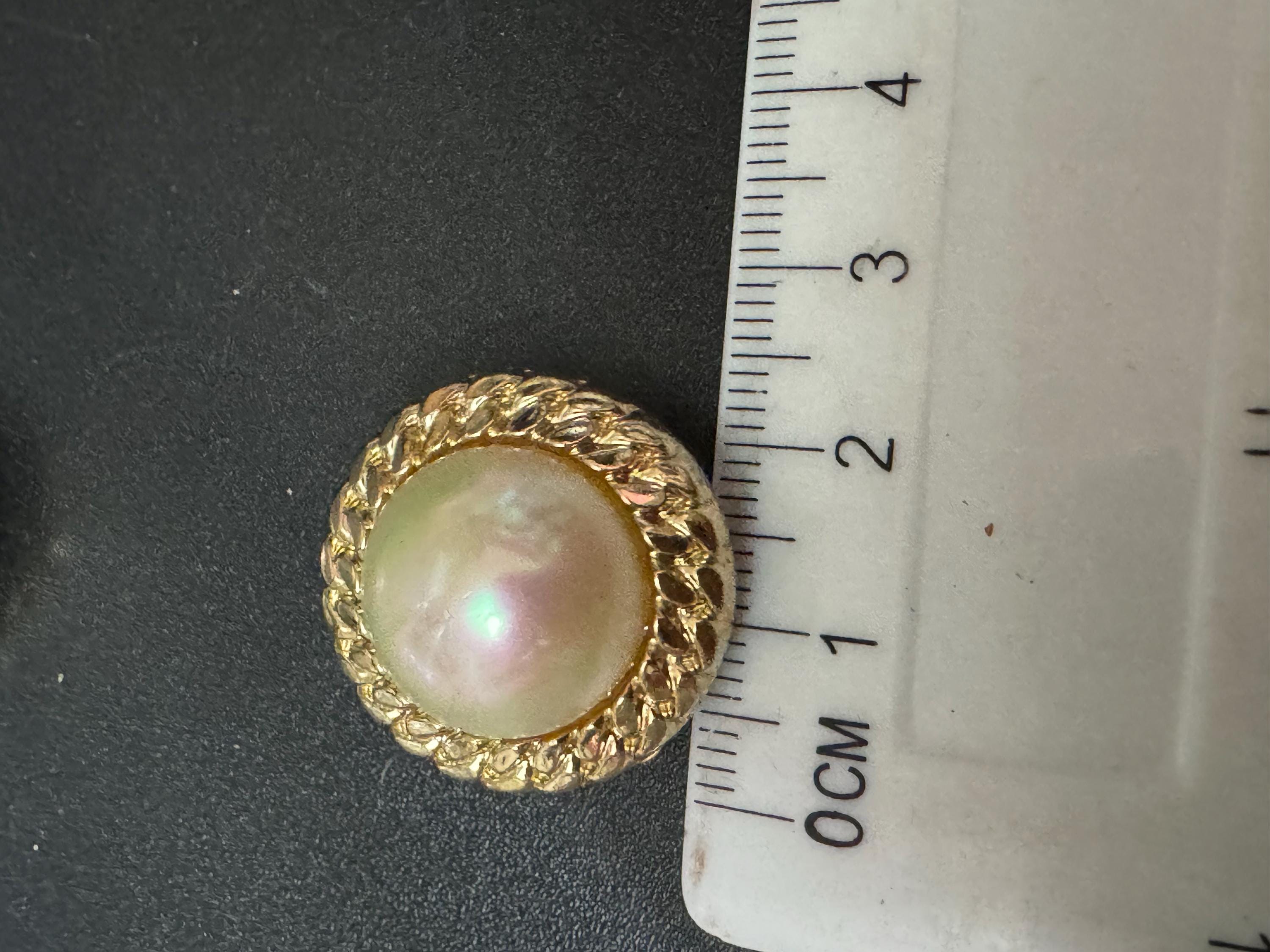 Signed GROSSE German designer gold tone pearl cabochon chain link edge clip on stud earrings