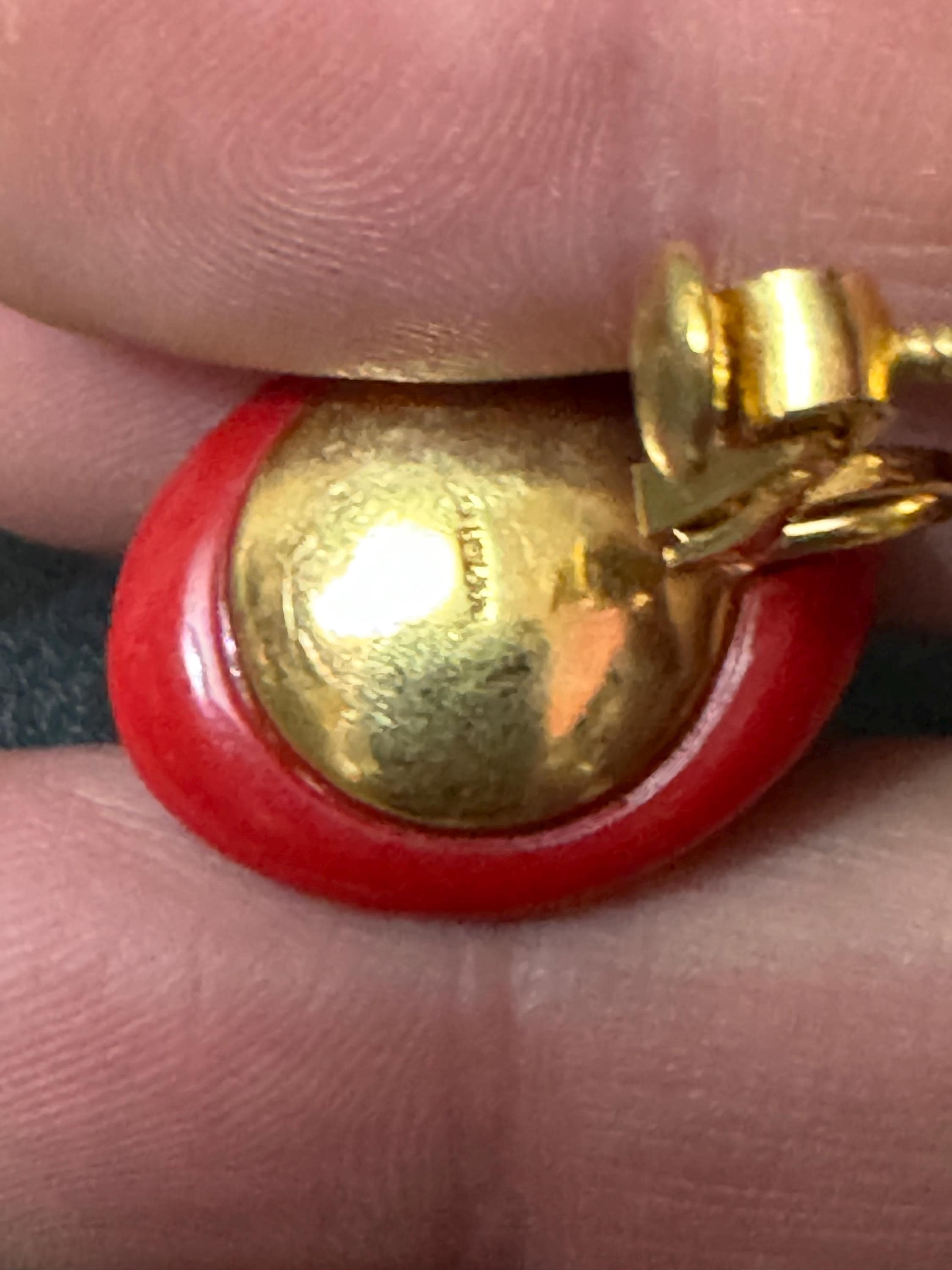 Signed NAPIER Vintage bright red plastic gold tone classic clip on earrings
