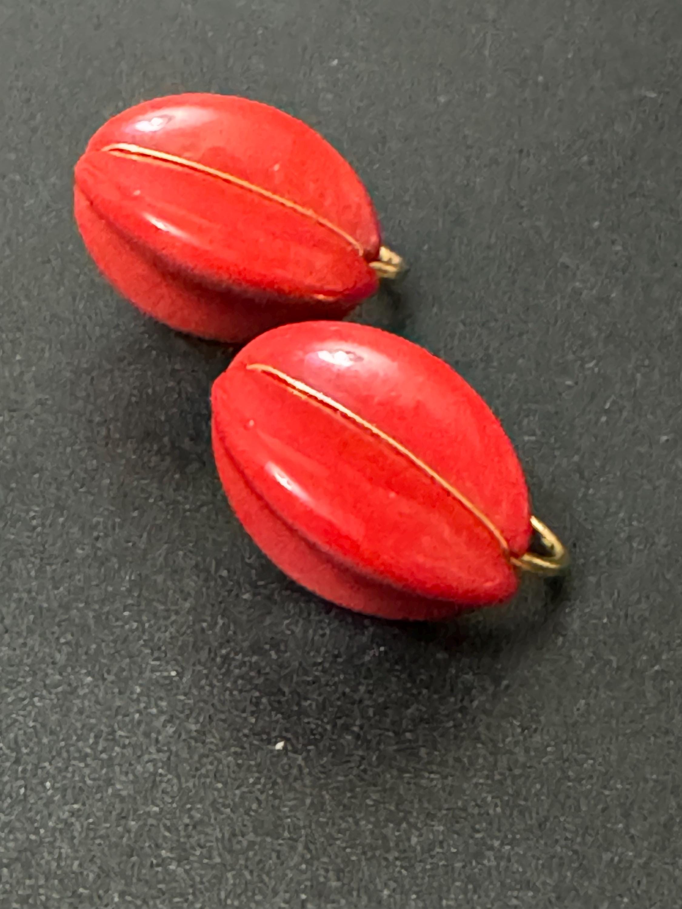Signed NAPIER Vintage bright red plastic gold tone classic clip on earrings
