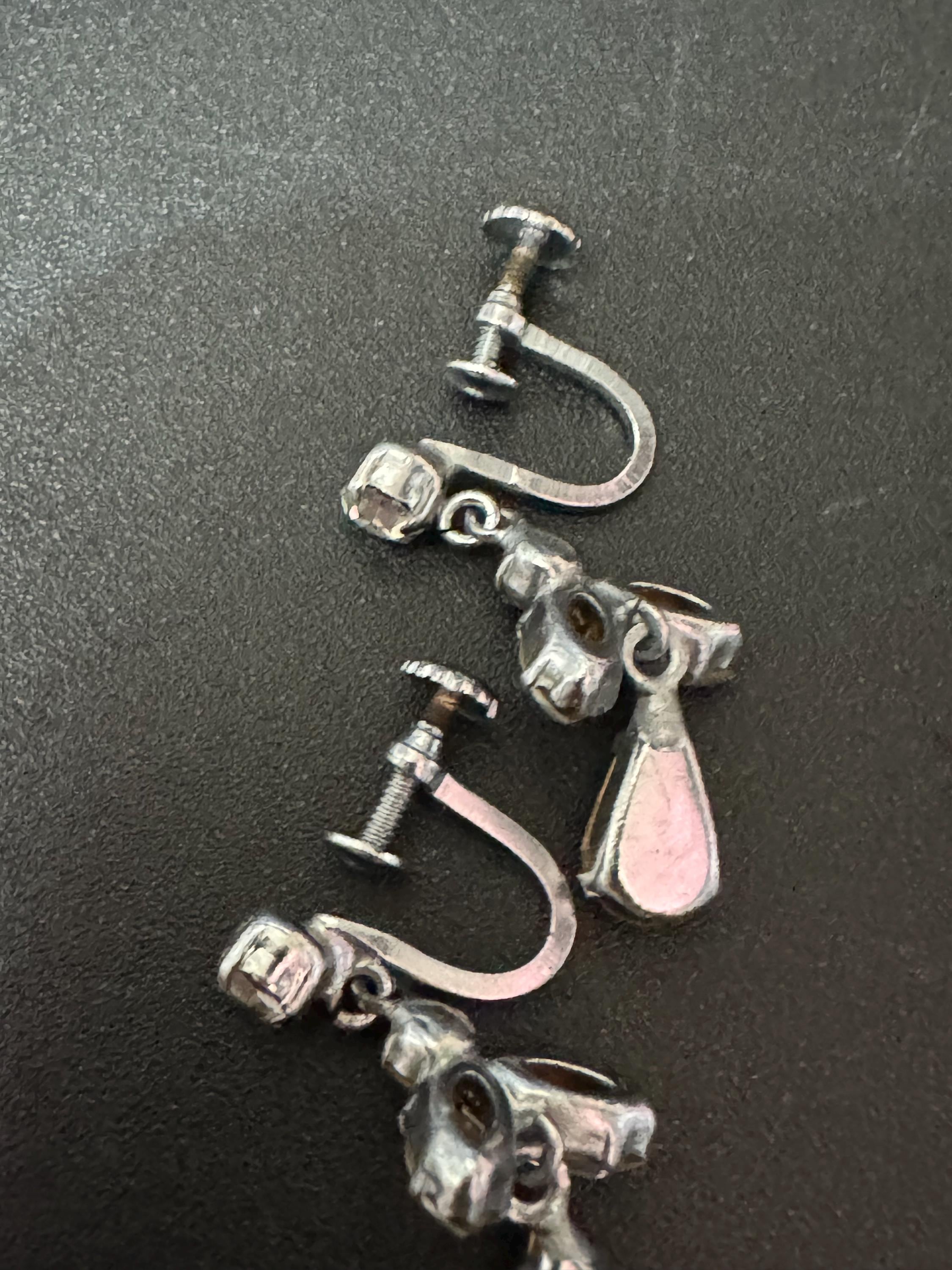 Vintage Austrian crystal screw back clear diamanté teardrop clip on earrings