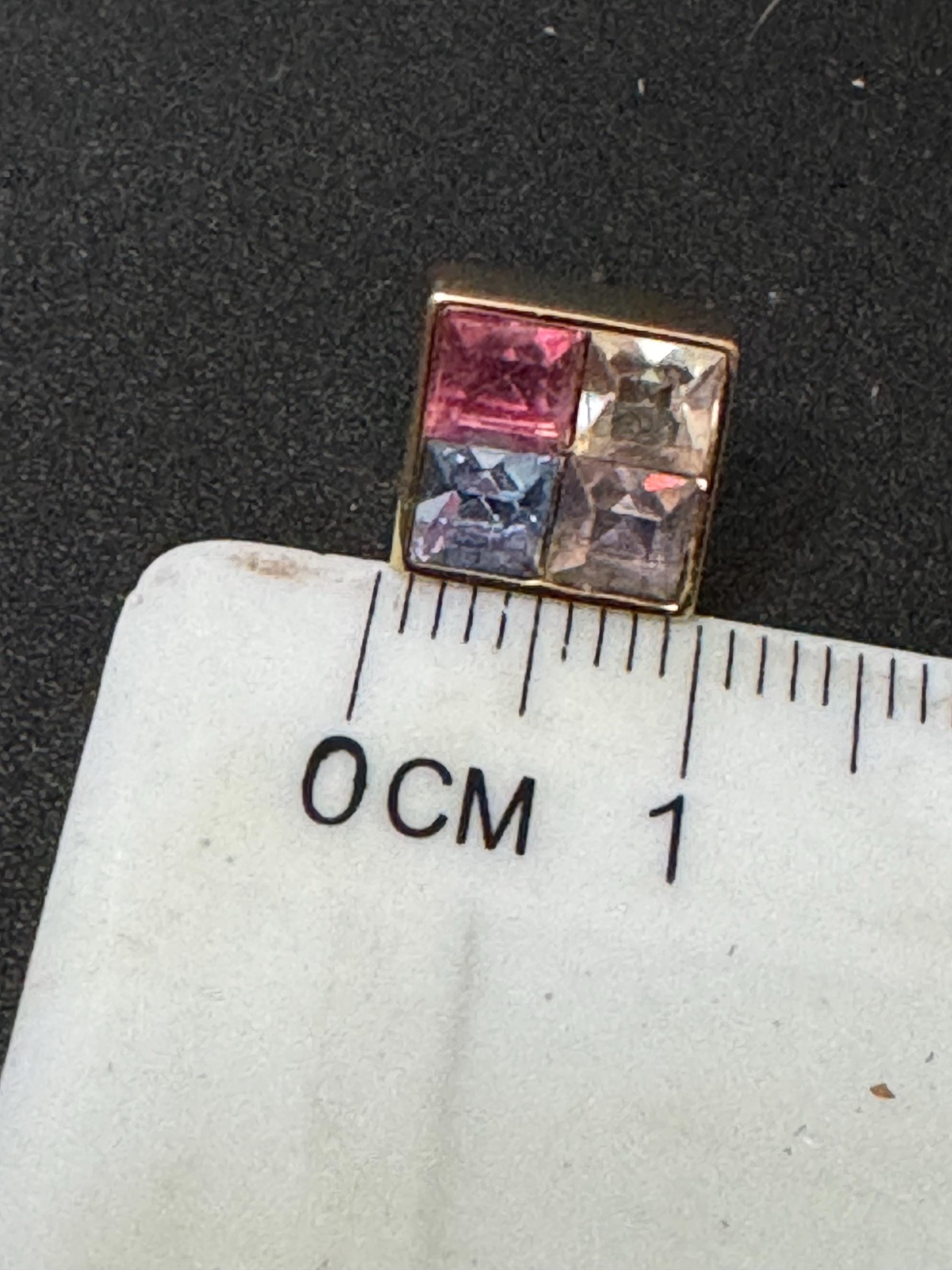 Signed GIVENCHY New York Vintage Gold tone square pink clear blue pastel crystal stud earrings pierced