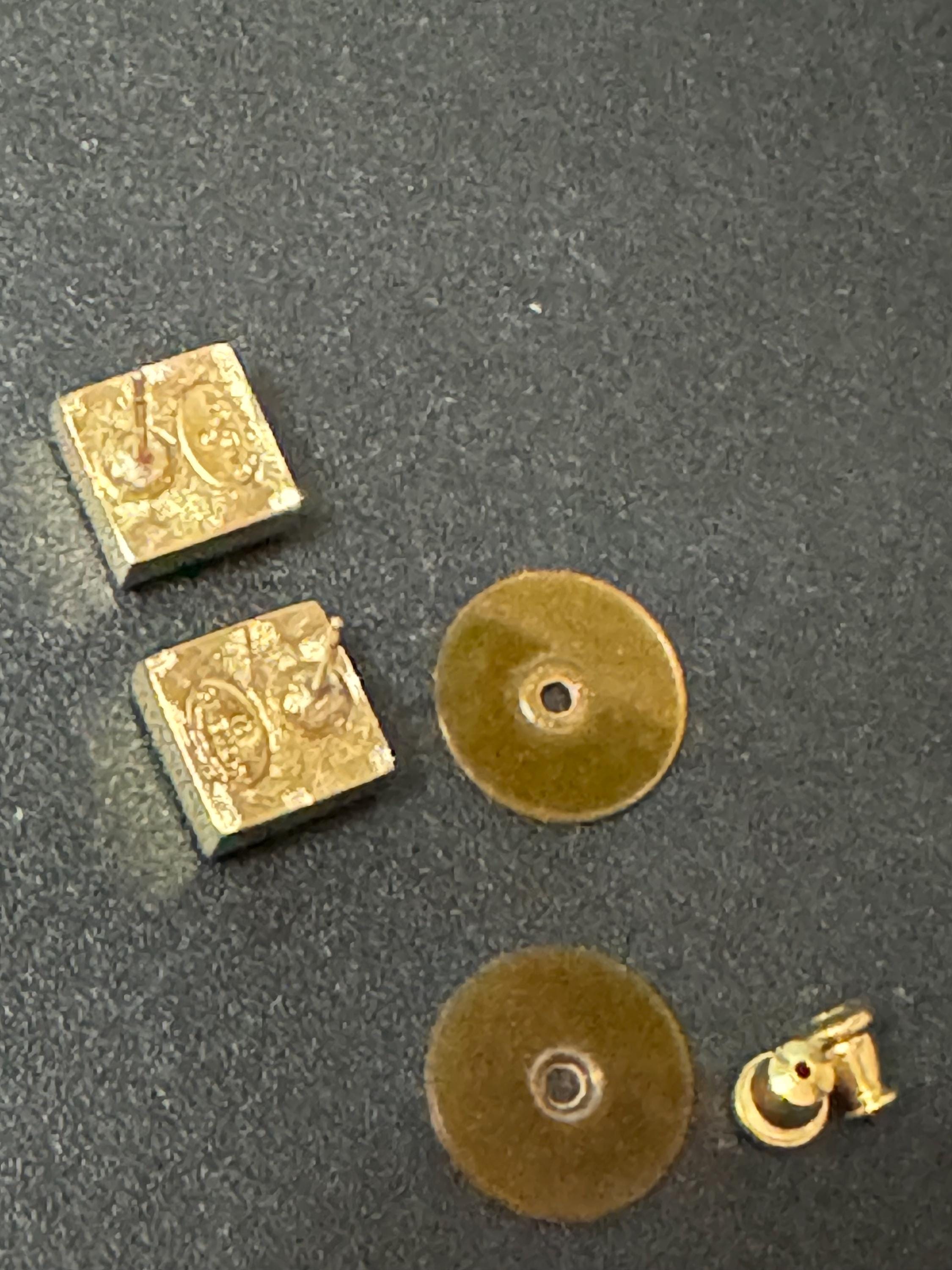 Signed GIVENCHY New York Vintage Gold tone square pink clear blue pastel crystal stud earrings pierced