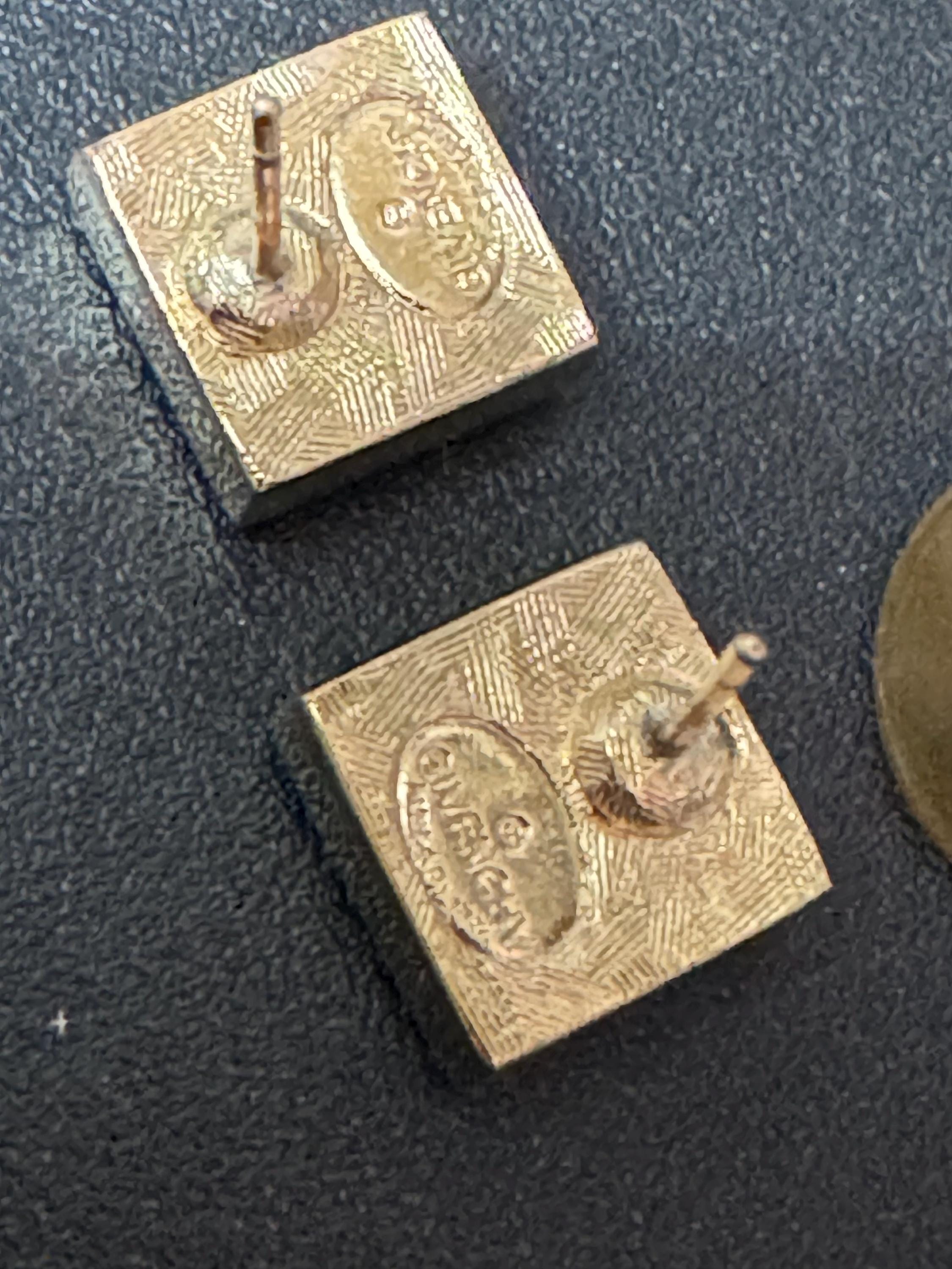 Signed GIVENCHY New York Vintage Gold tone square pink clear blue pastel crystal stud earrings pierced