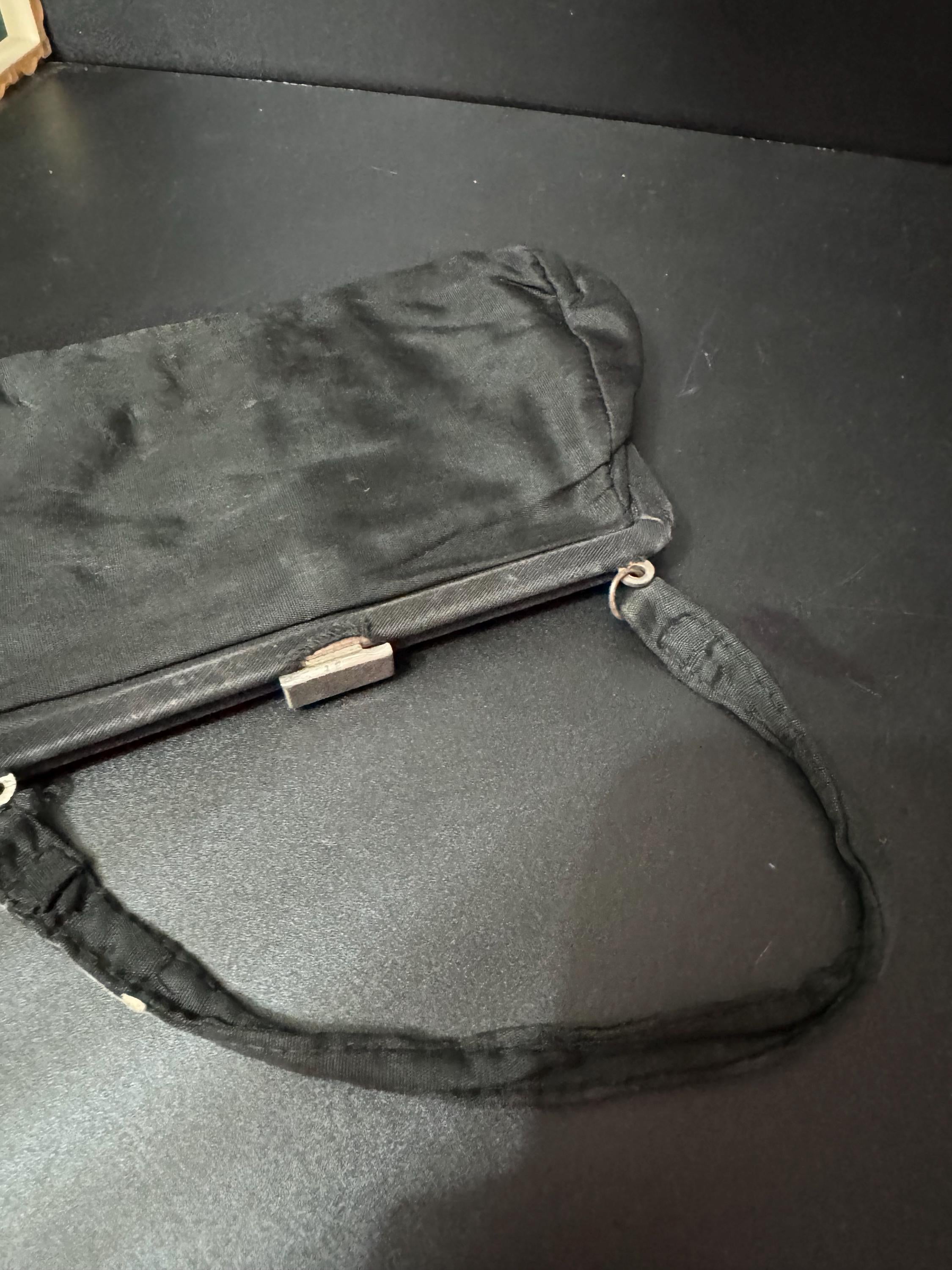 Art Deco Vintage little black evening bag purse with chrome finish