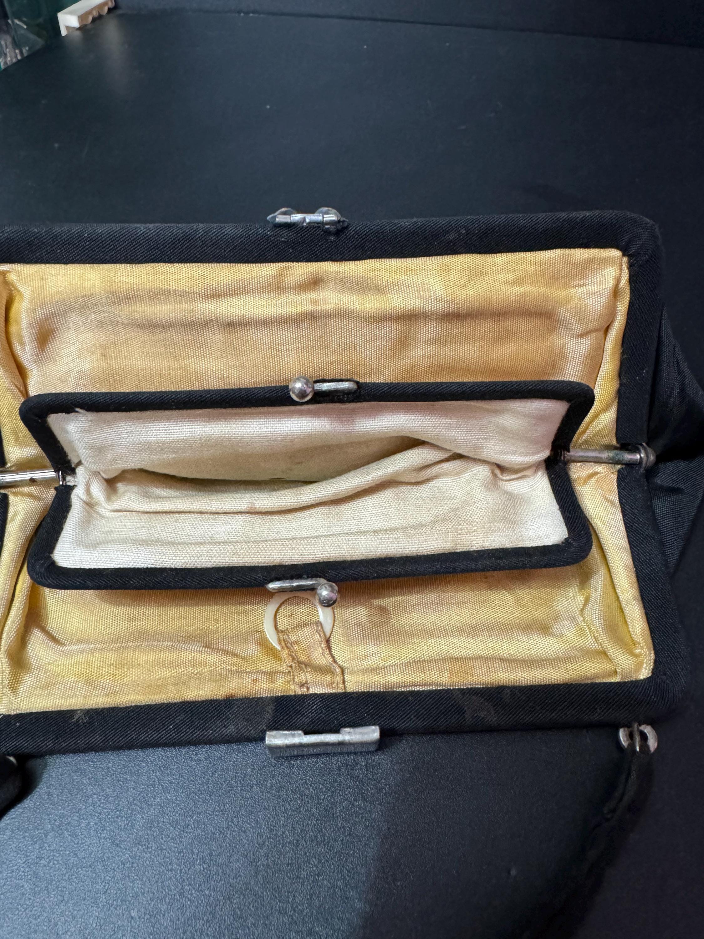 Art Deco Vintage little black evening bag purse with chrome finish