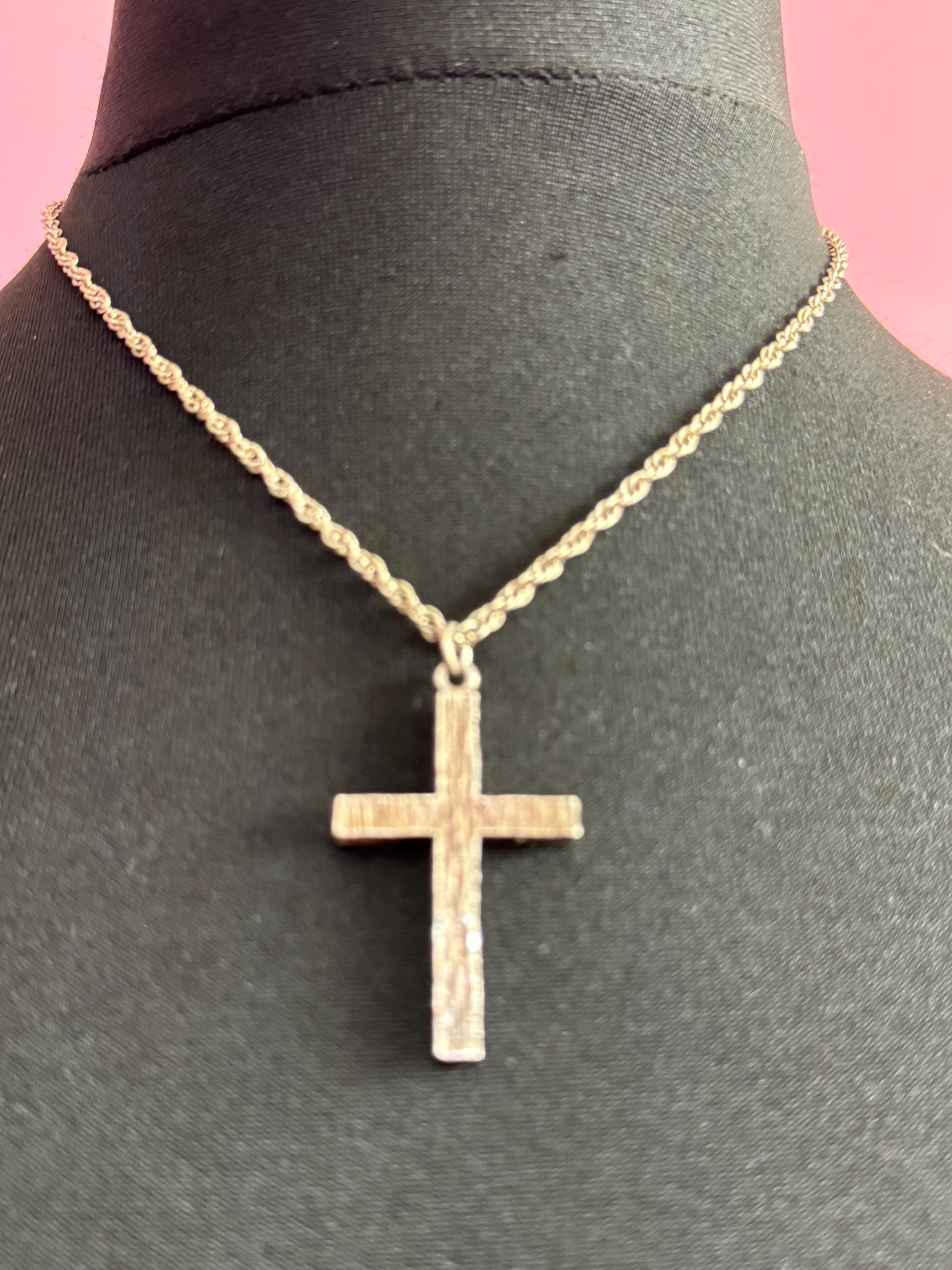1970s chunky Vintage sterling 925 silver hallmarked 46cm chain bark finish heavy cross pendant religious christening birthday
