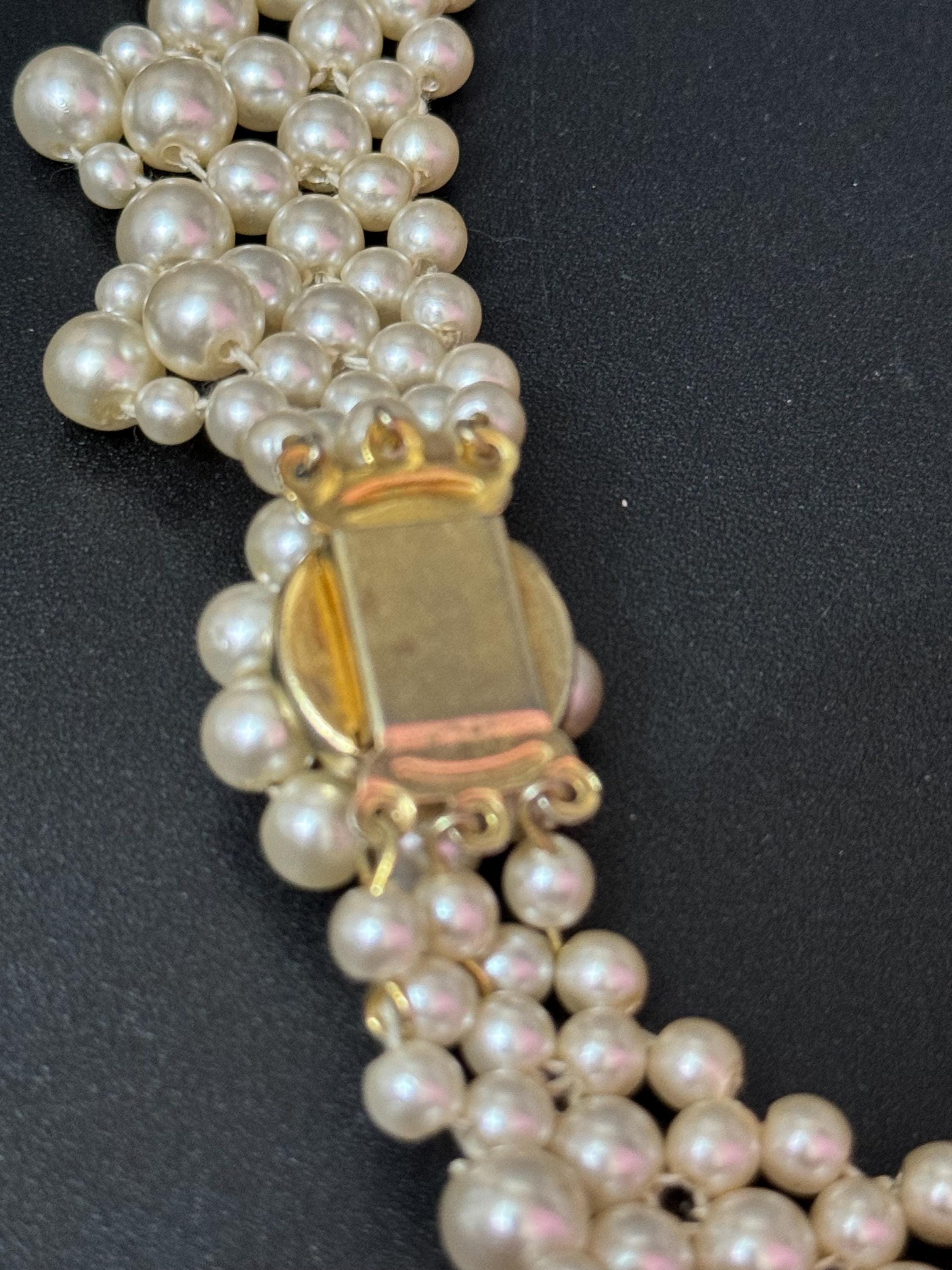 Vintage faux cream Plastic round pearl woven multi strand choker collar necklace 45cm