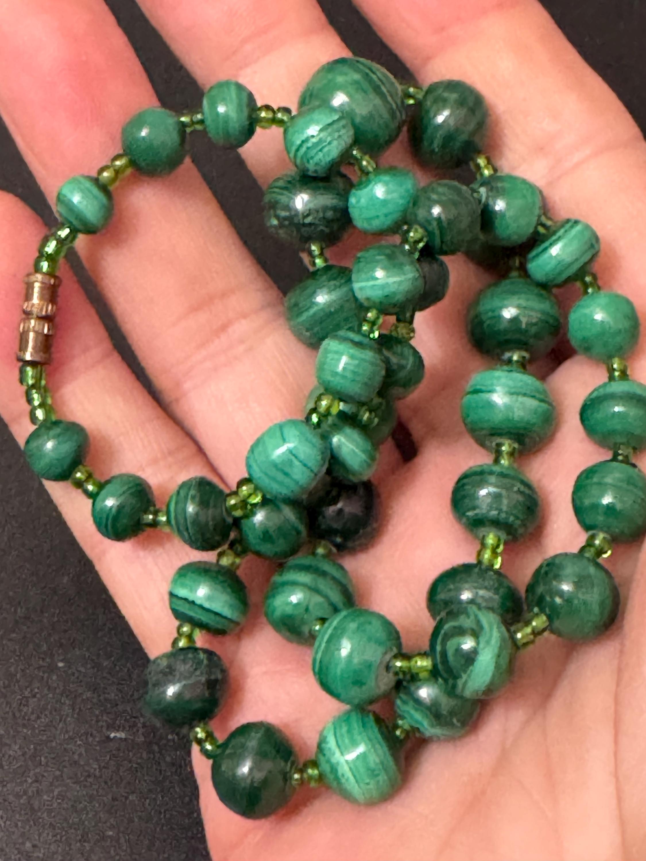 Vintage Malachite Beaded Necklace natural gemstone beads 47cm