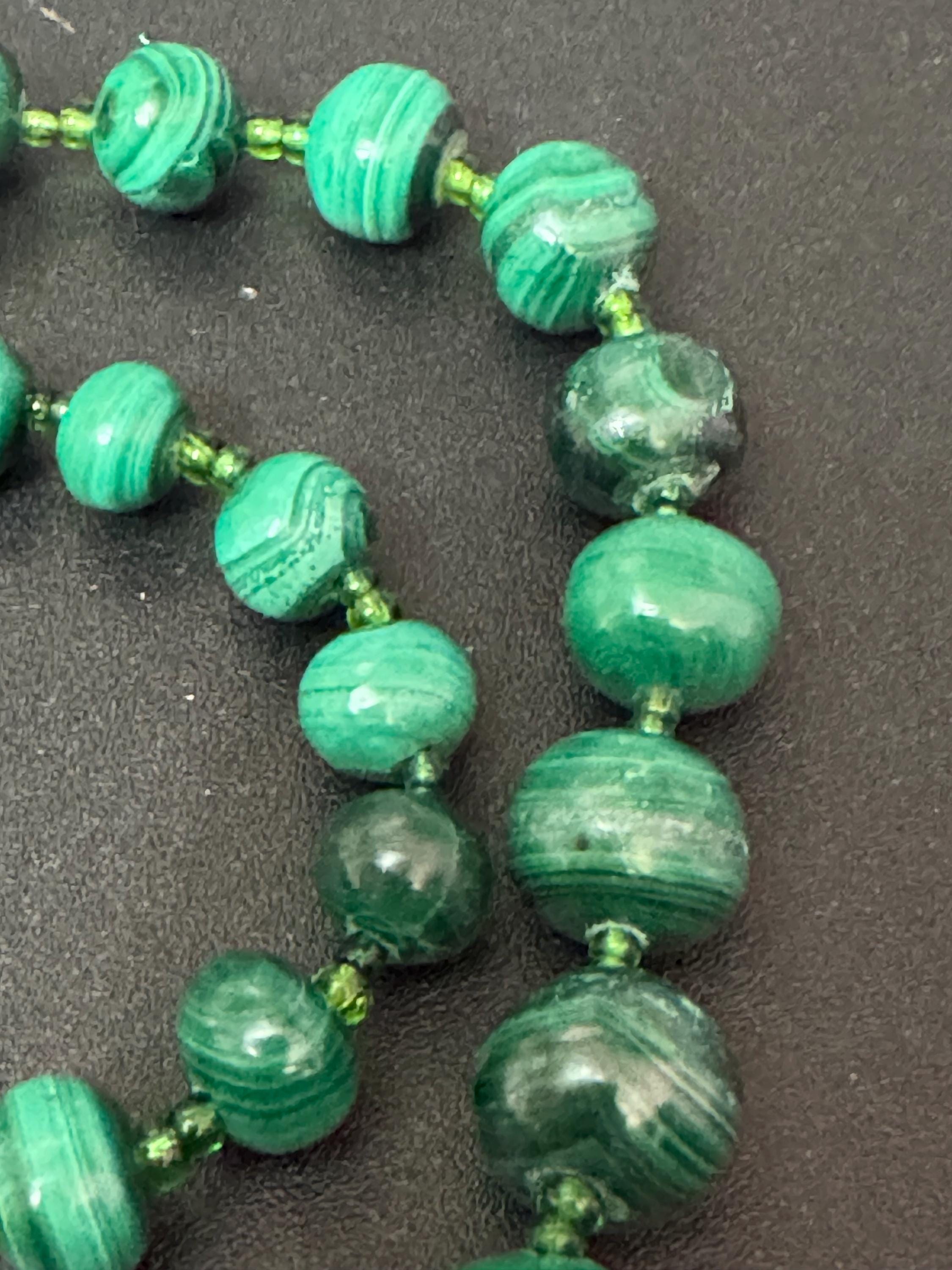 Vintage Malachite Beaded Necklace natural gemstone beads 47cm