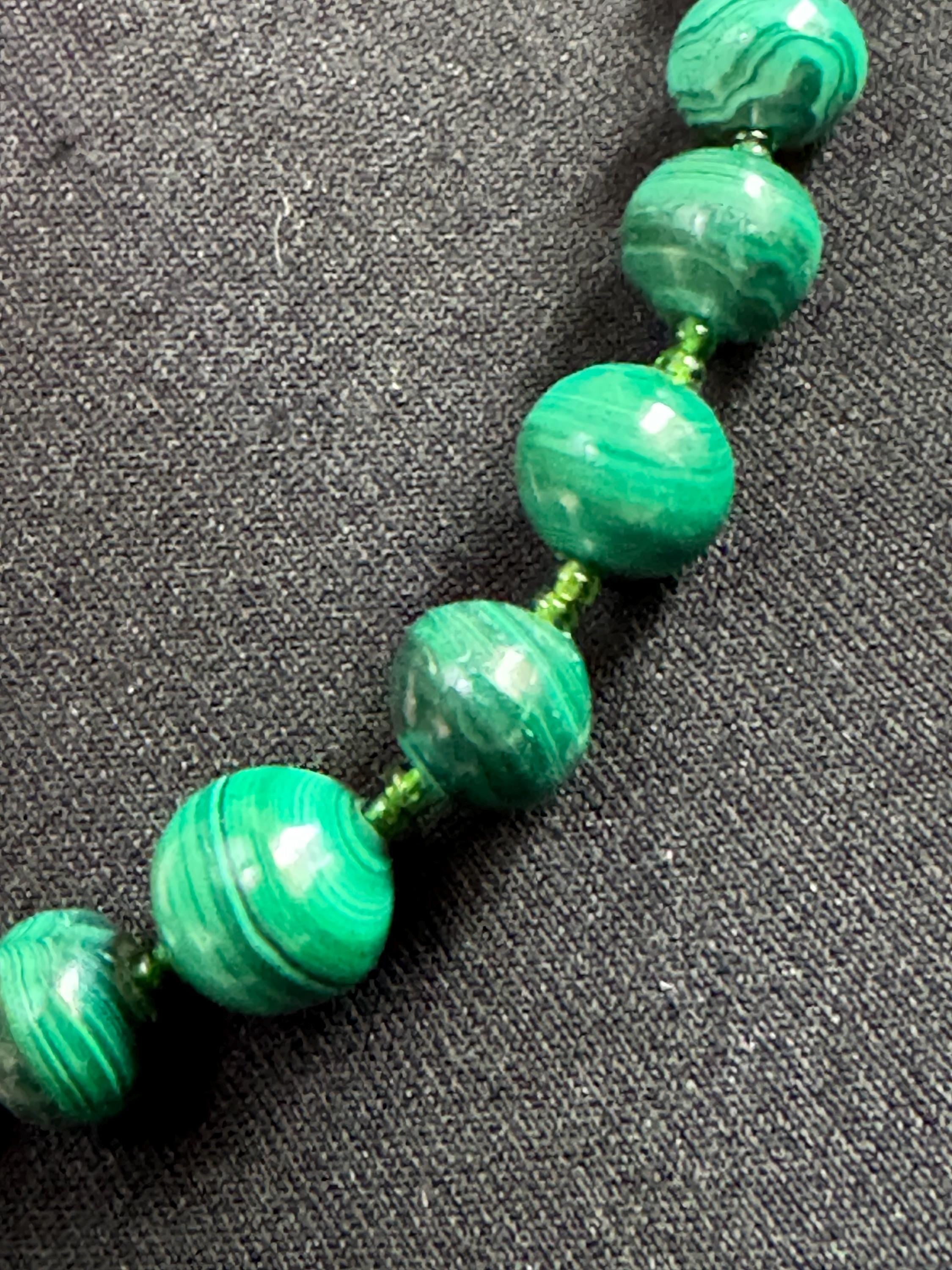 Vintage Malachite Beaded Necklace natural gemstone beads 47cm