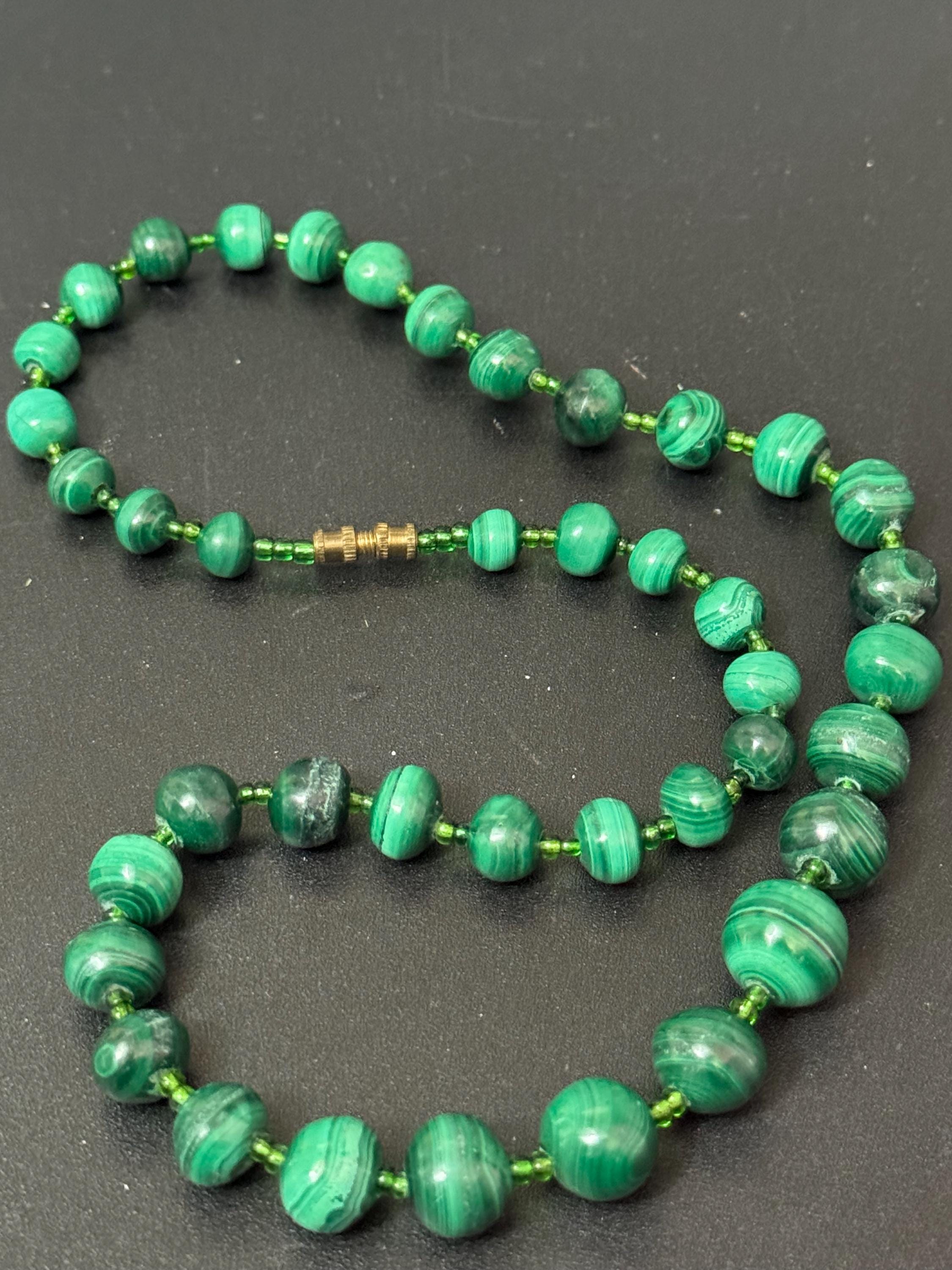 Vintage Malachite Beaded Necklace natural gemstone beads 47cm