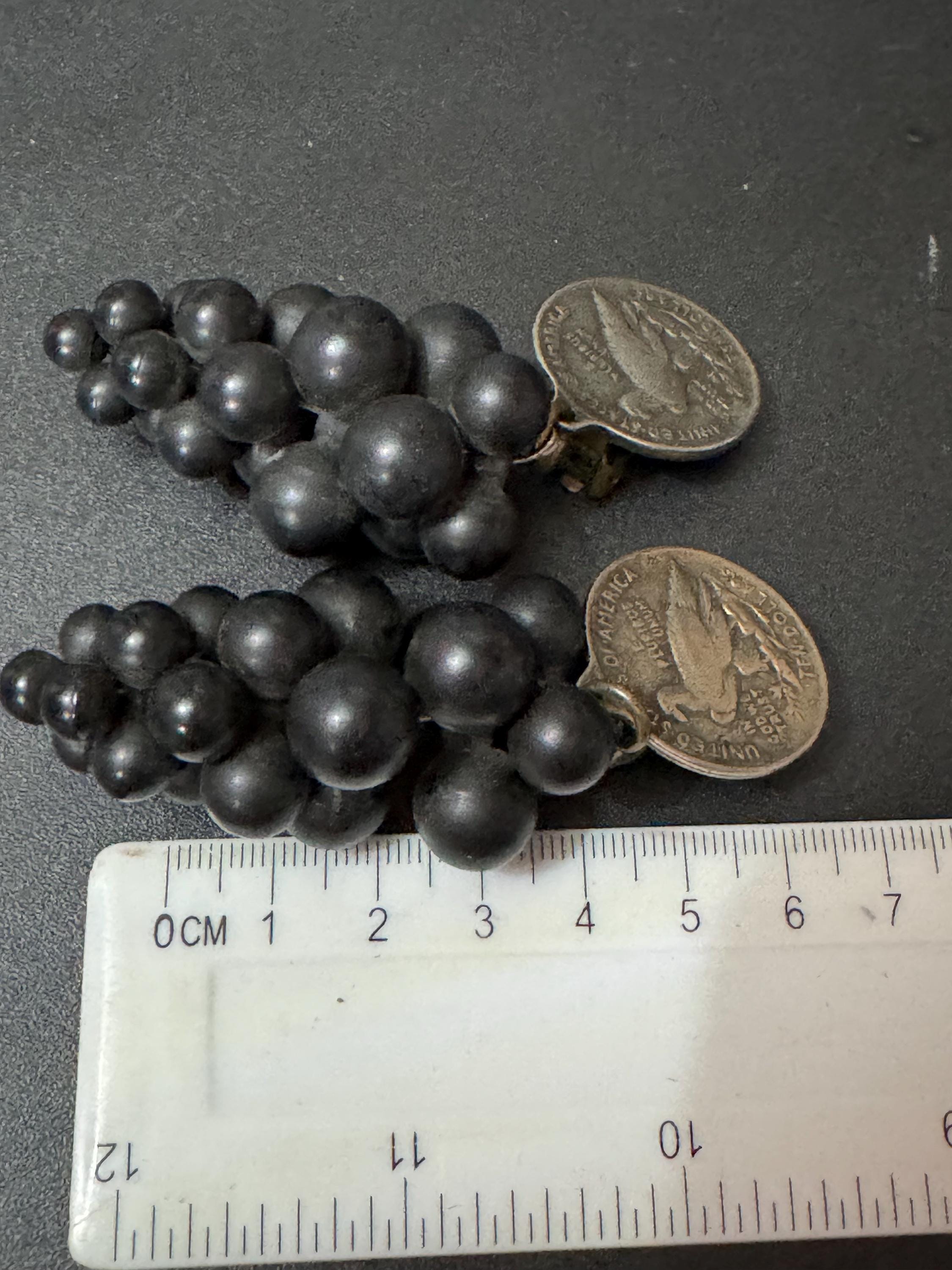 Vintage replica 1907 10 dollar coin black grape cluster oversized clip on earrings