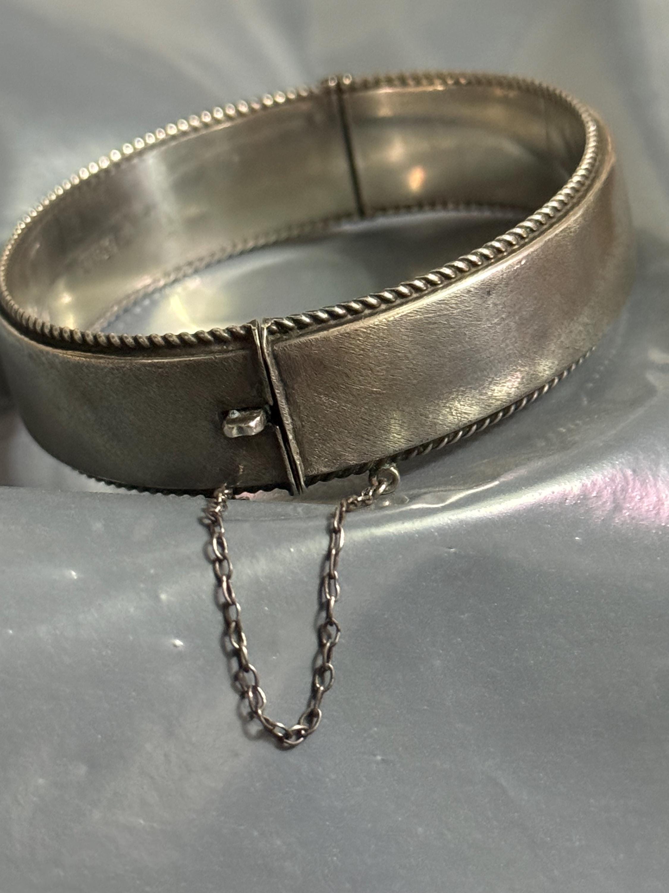 Antique wide sterling silver 925 plain curved cuff bangle full set hallmarks bracelet 24.2 grams