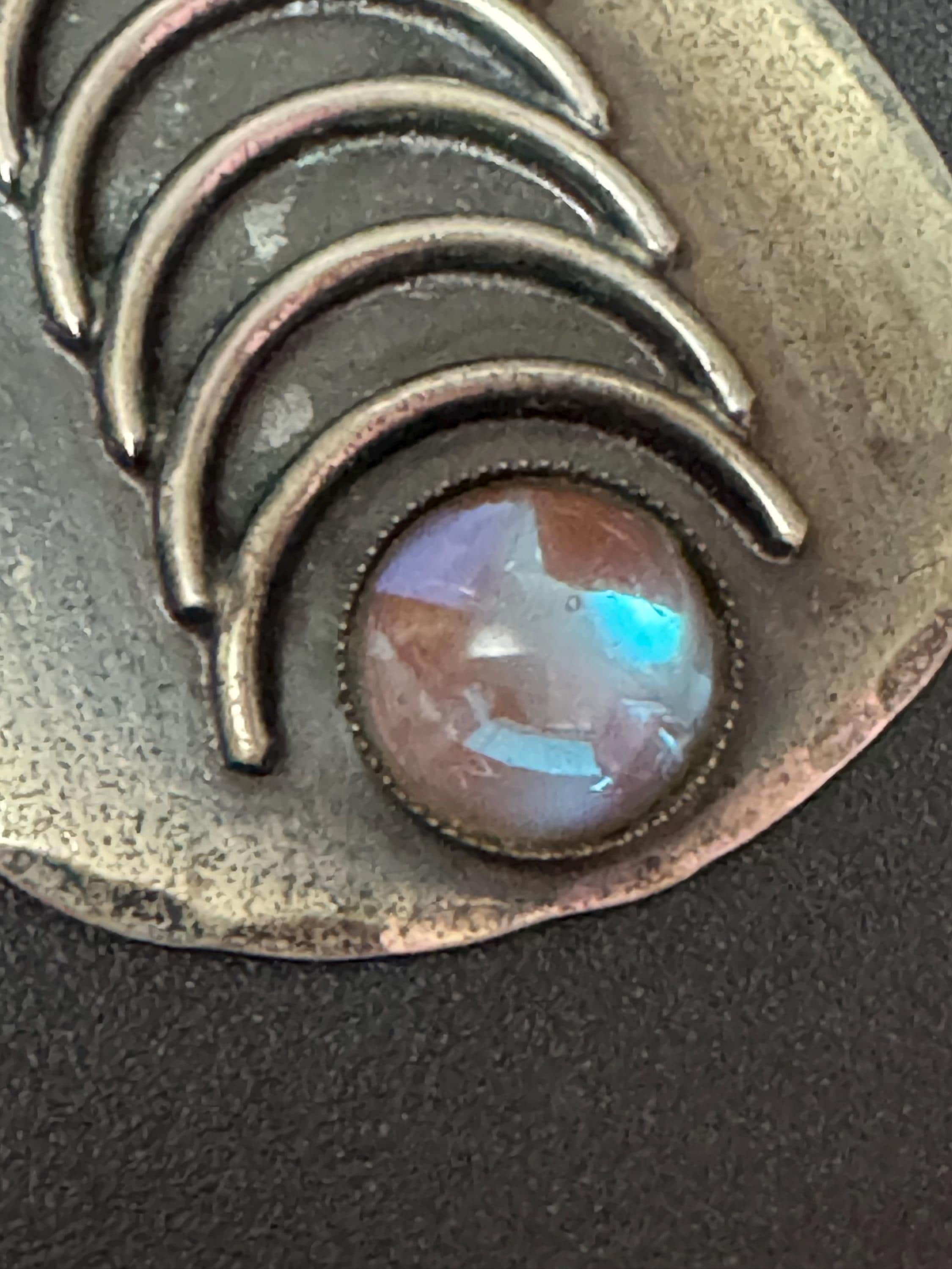 Vintage modernist saphiret pendant necklace , glass cabochon 68cm