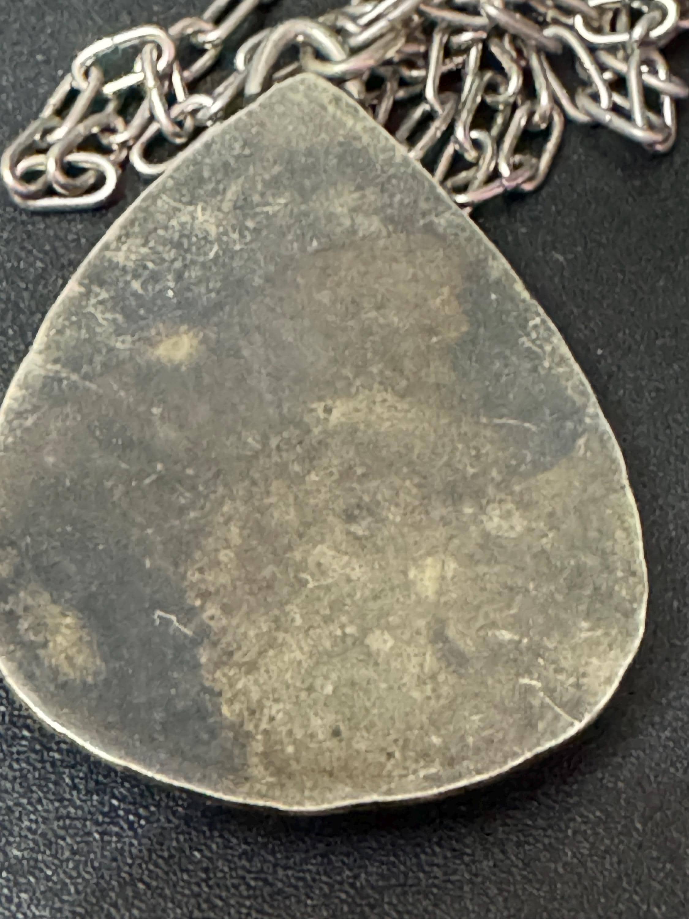 Vintage modernist saphiret pendant necklace , glass cabochon 68cm