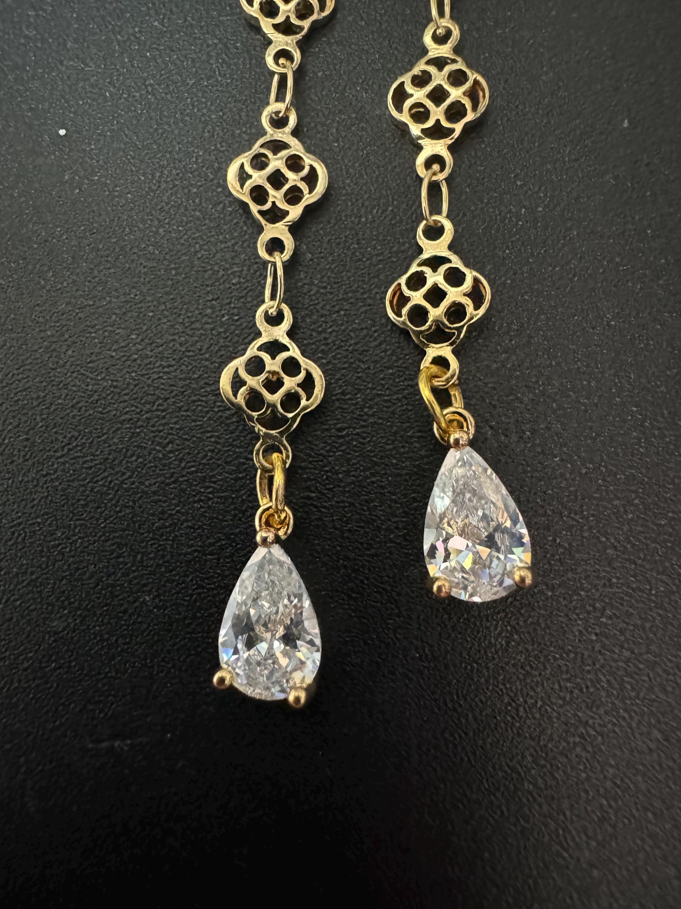 Extra long 18k Gold plated Clear sparkly diamanté crystal rhinestone earrings for pierced ears