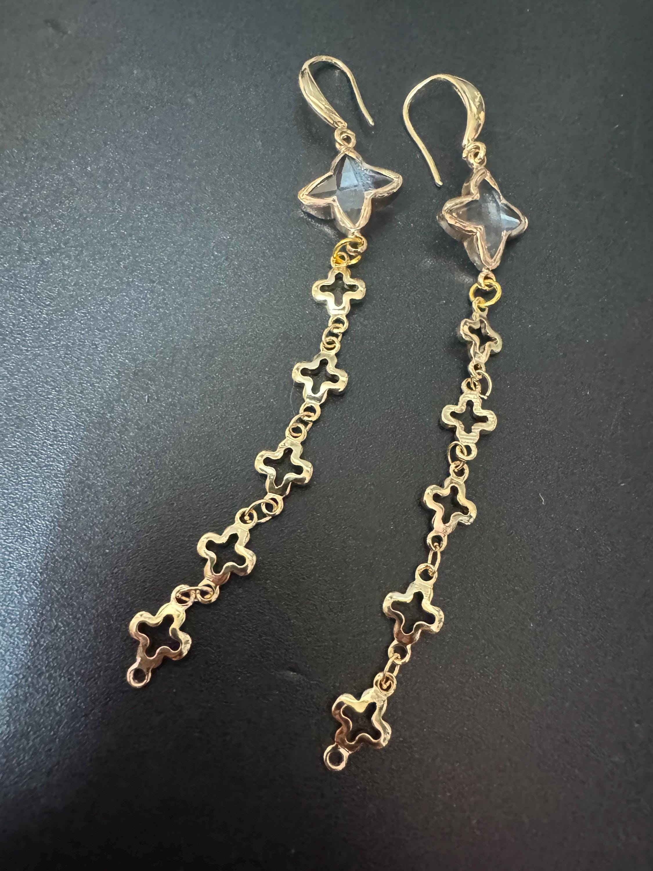 10cm long 18k Gold plated Clear sparkly diamanté crystal rhinestone star earrings for pierced ears