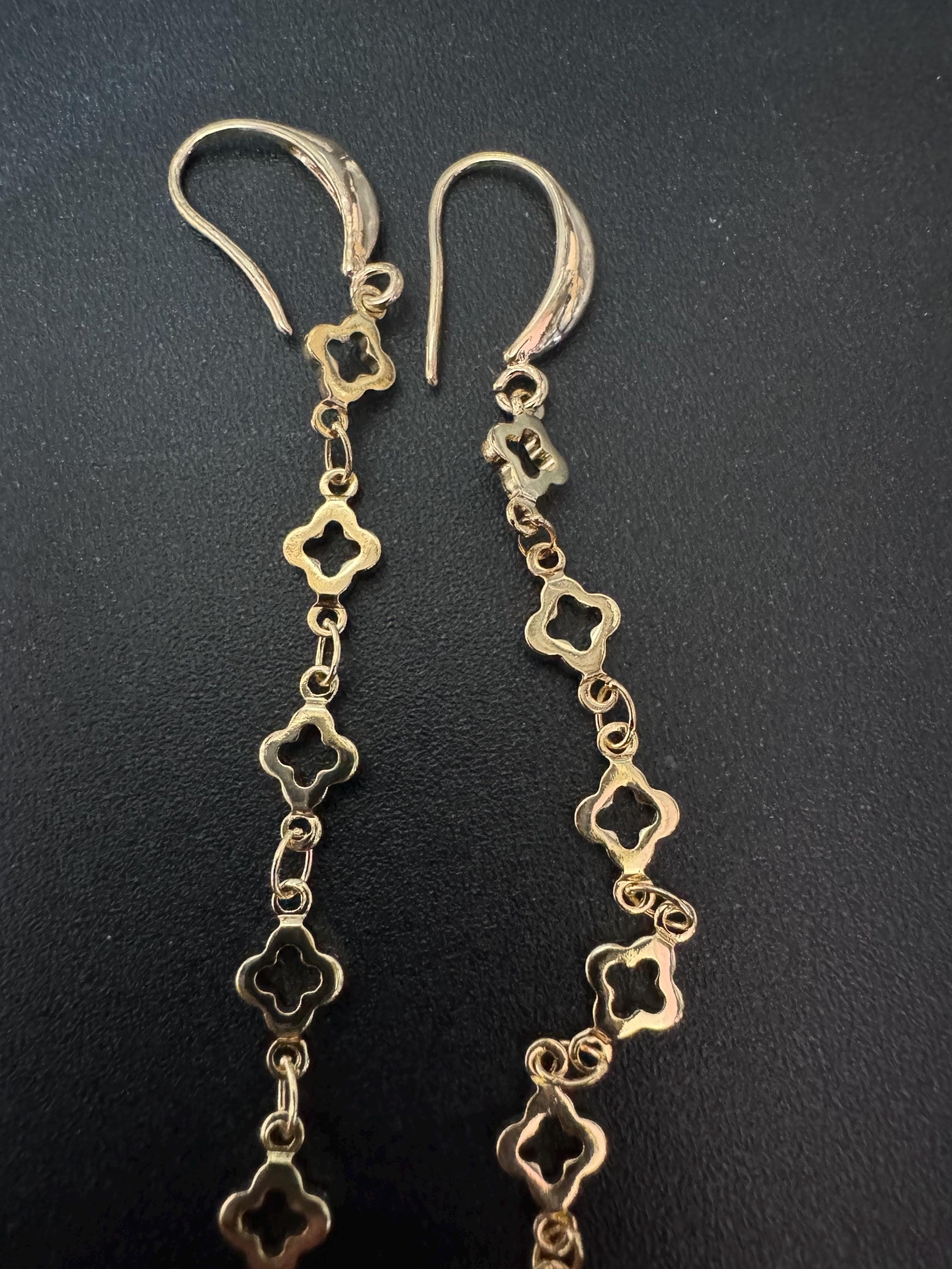 11cm long 18k Gold plated red enamel love heart fancy chain link earrings for pierced ears