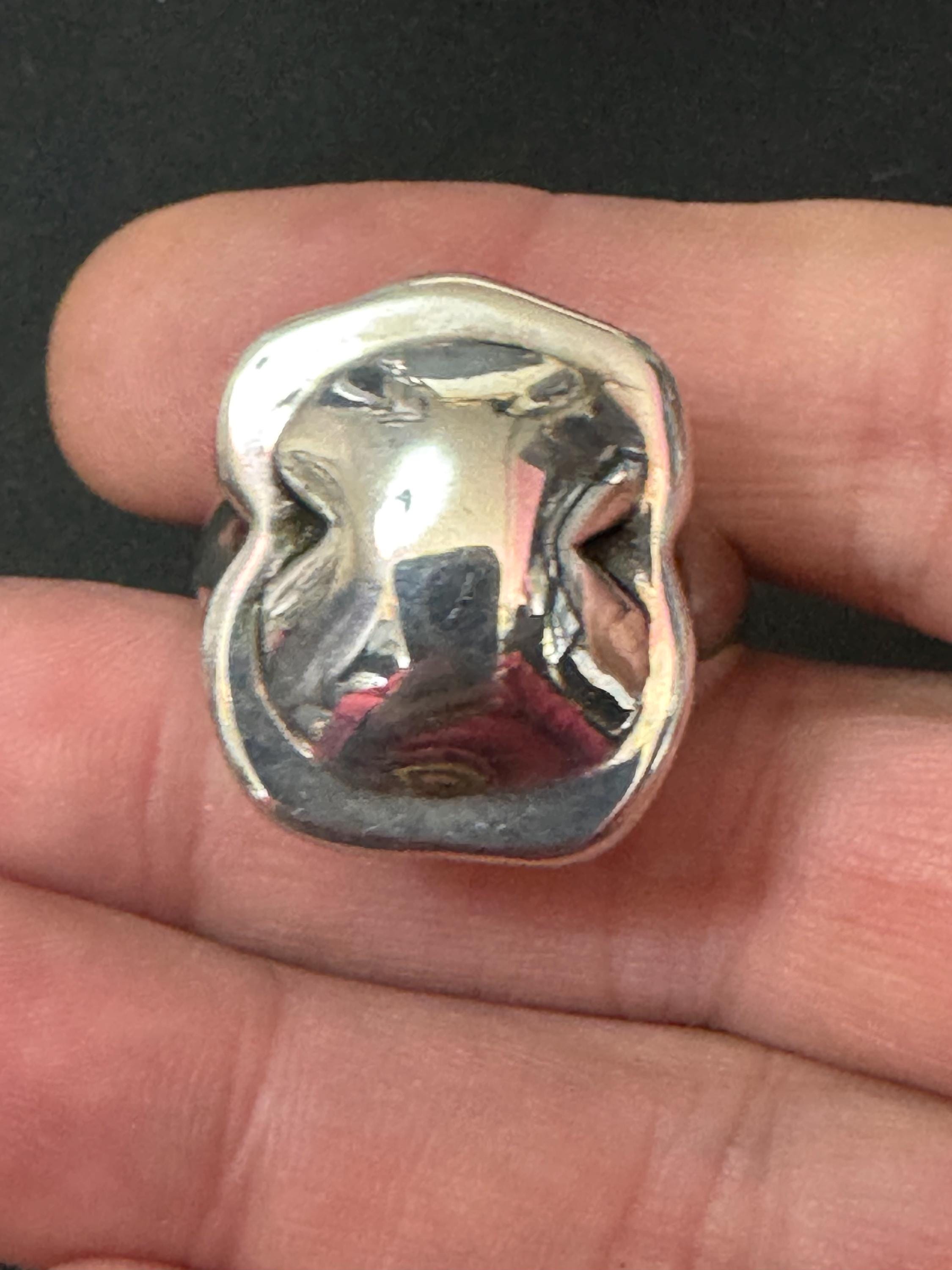 Vintage SIZE T.5 925 sterling silver ladies  modernist rectangular abstract brutalist  puffy ring 6.7 grams