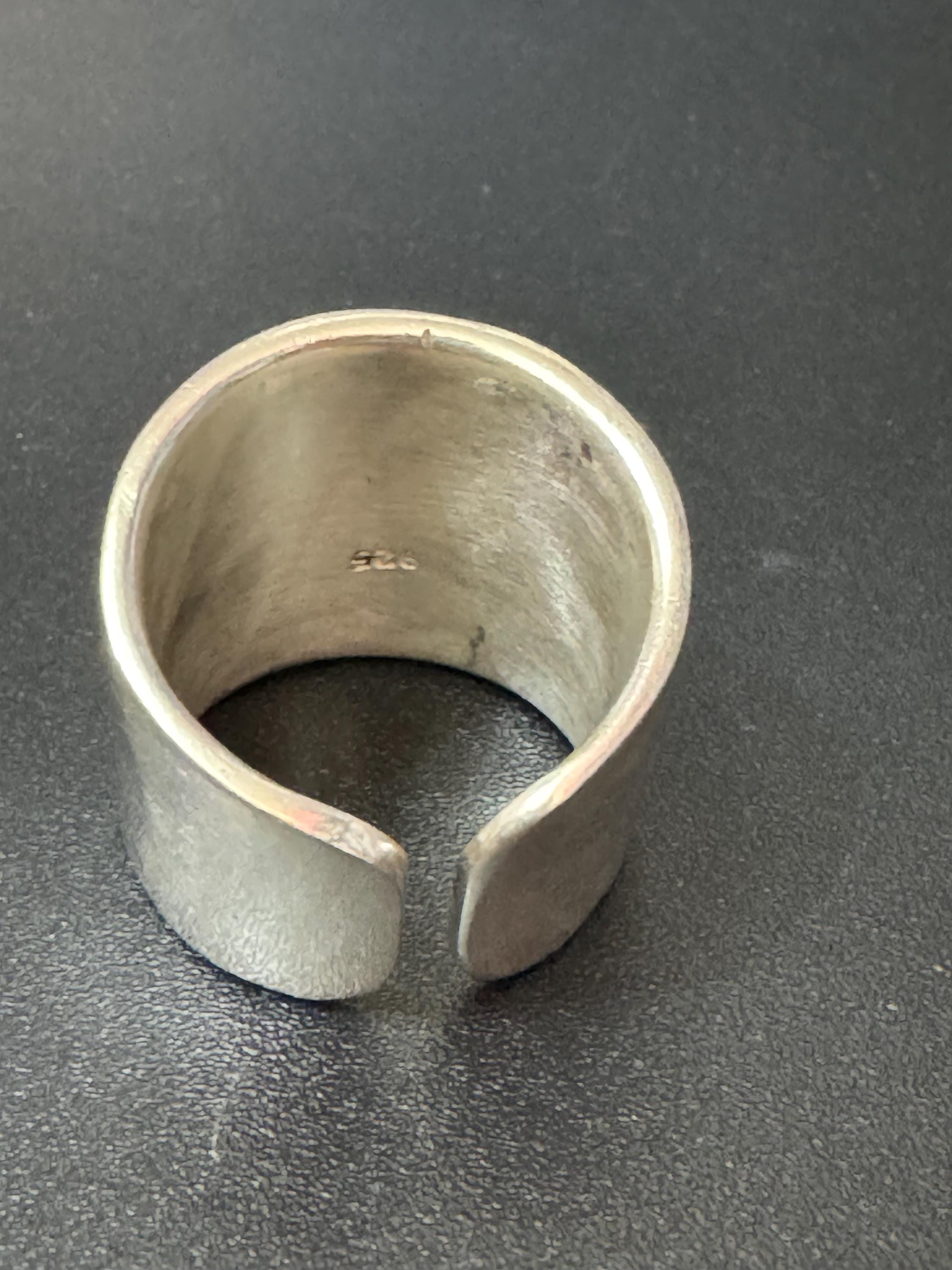 Textured Sterling Silver Band Ring: Wide Modernist Adjustable Ring