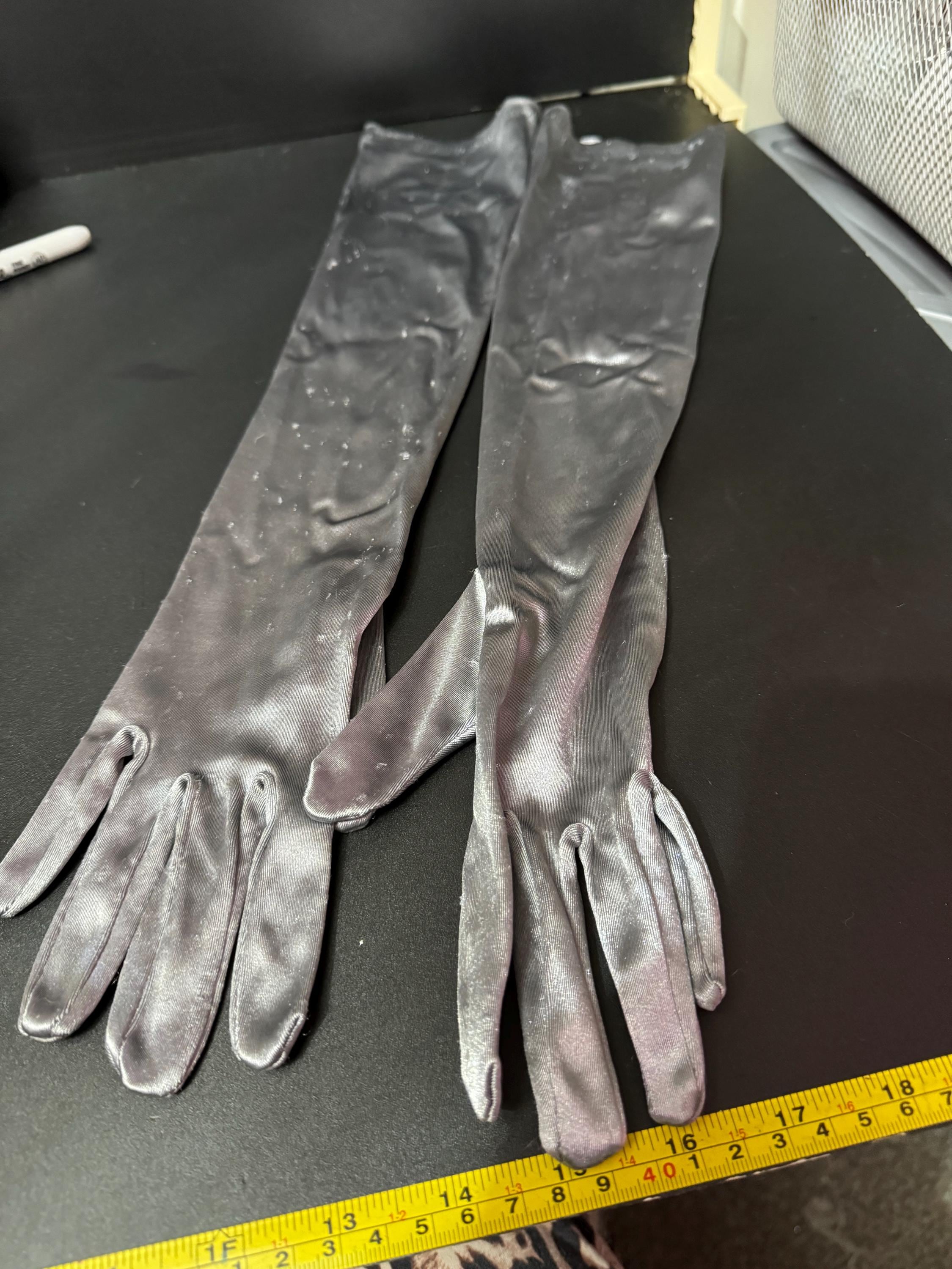 Size 7 8 large steel metallic grey silver opera length evening cocktail gloves 46cm
