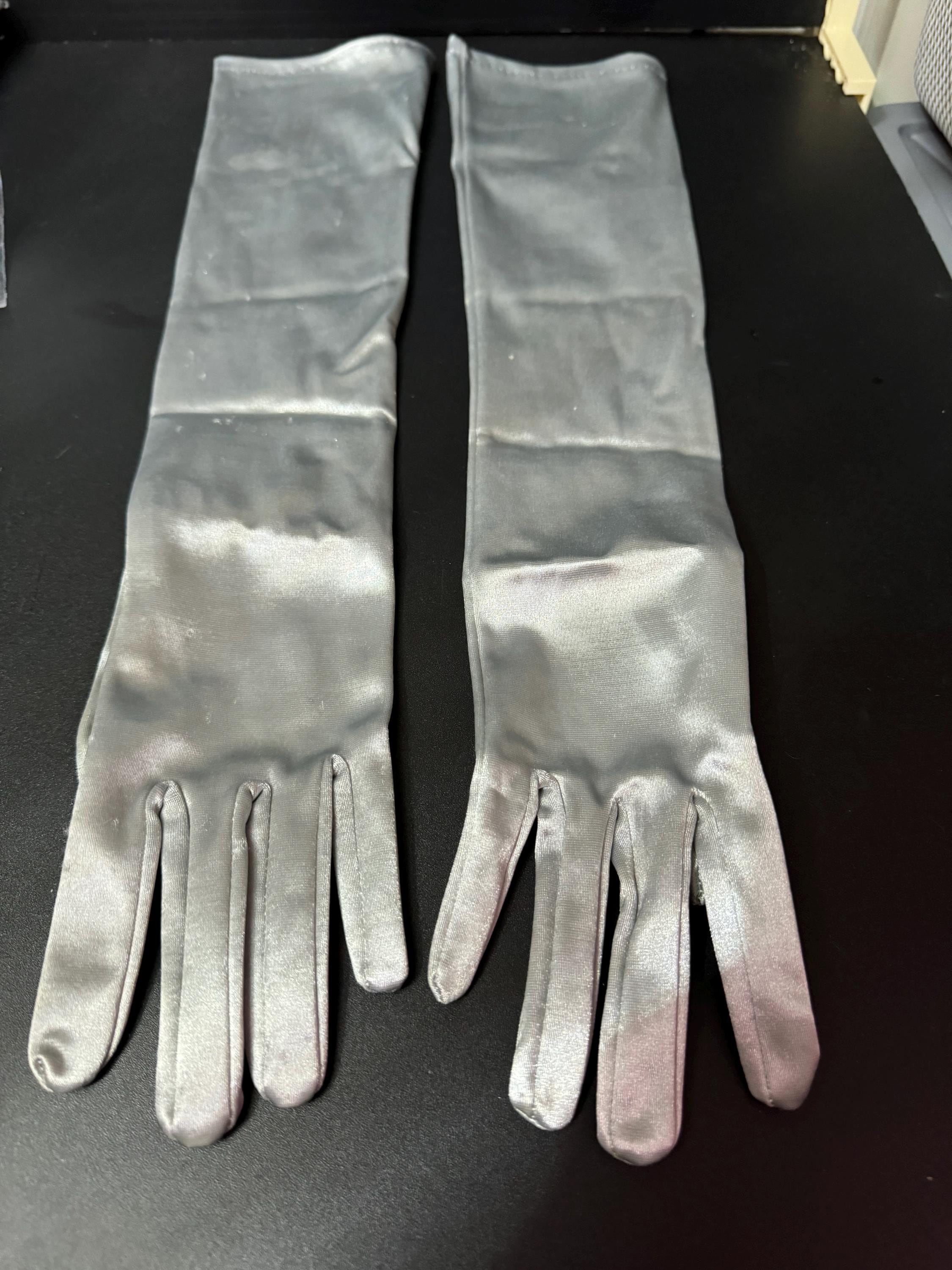 One Size 7 8 large steel metallic grey silver opera length evening cocktail gloves 44cm