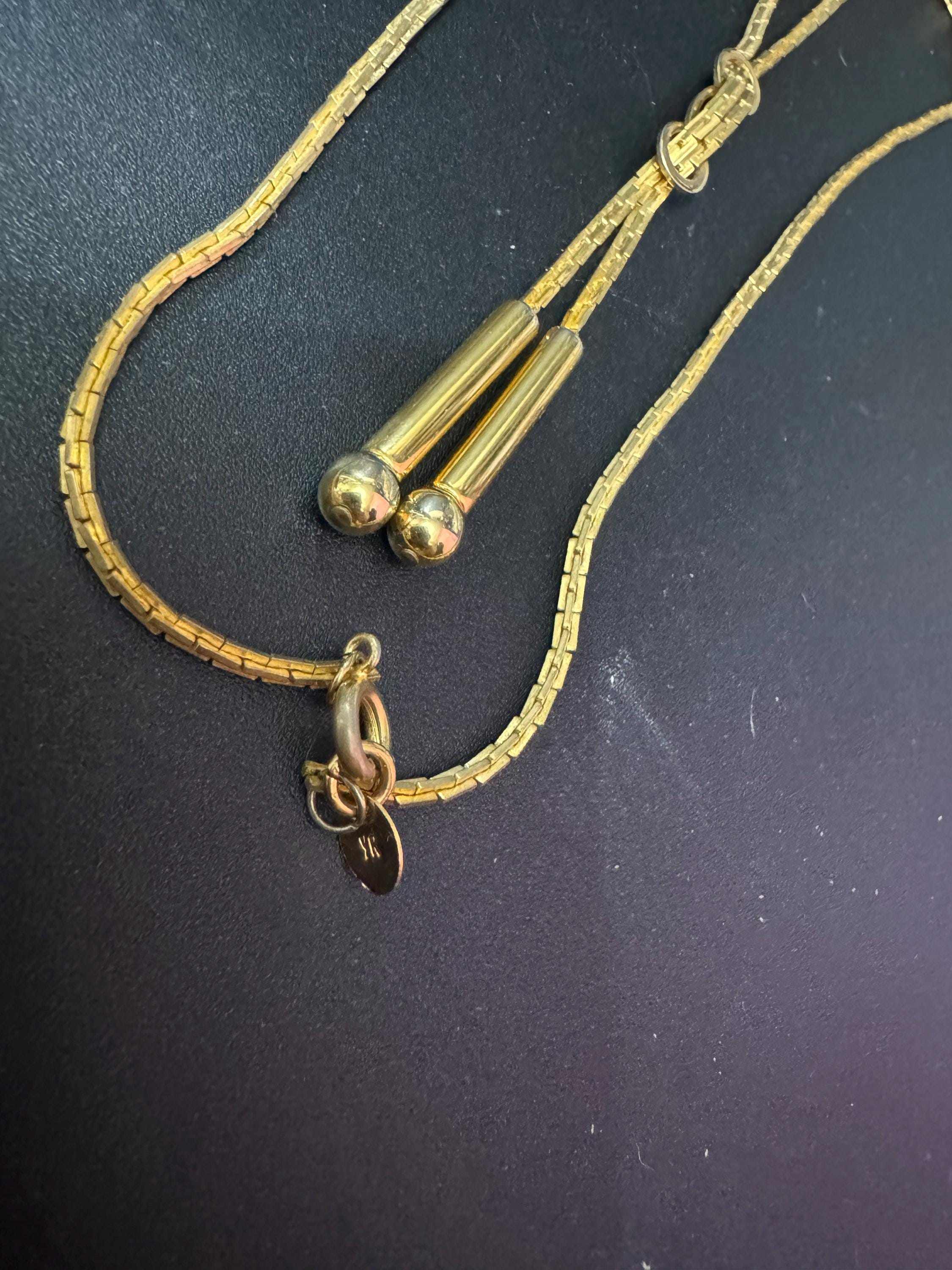 Signed YR Vintage 1970s gold tone chain negligee long drop necklace Yves Rocher