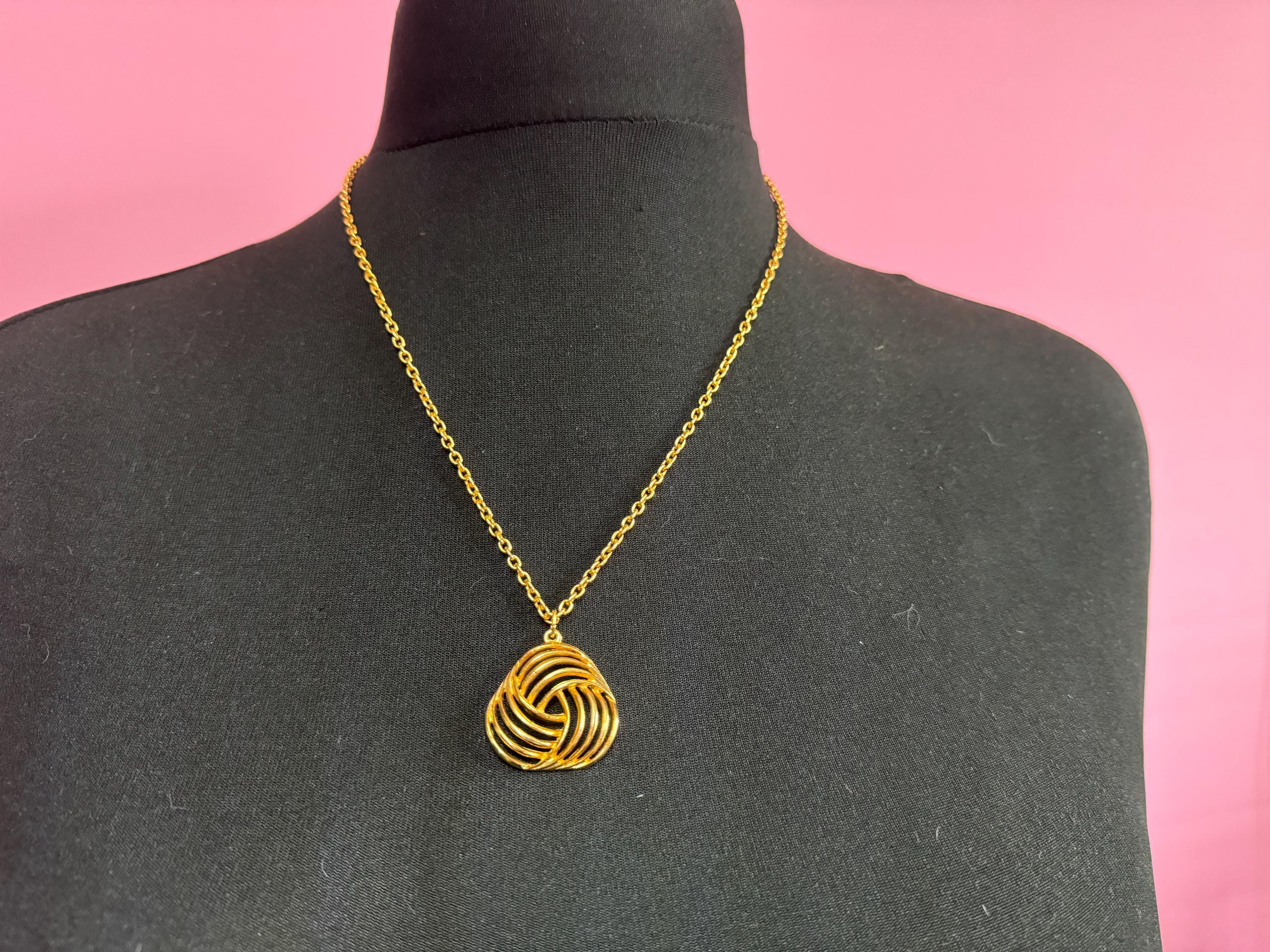 signed Coro abstract swirl gold tone pendant necklace vintage 54cm Corocraft