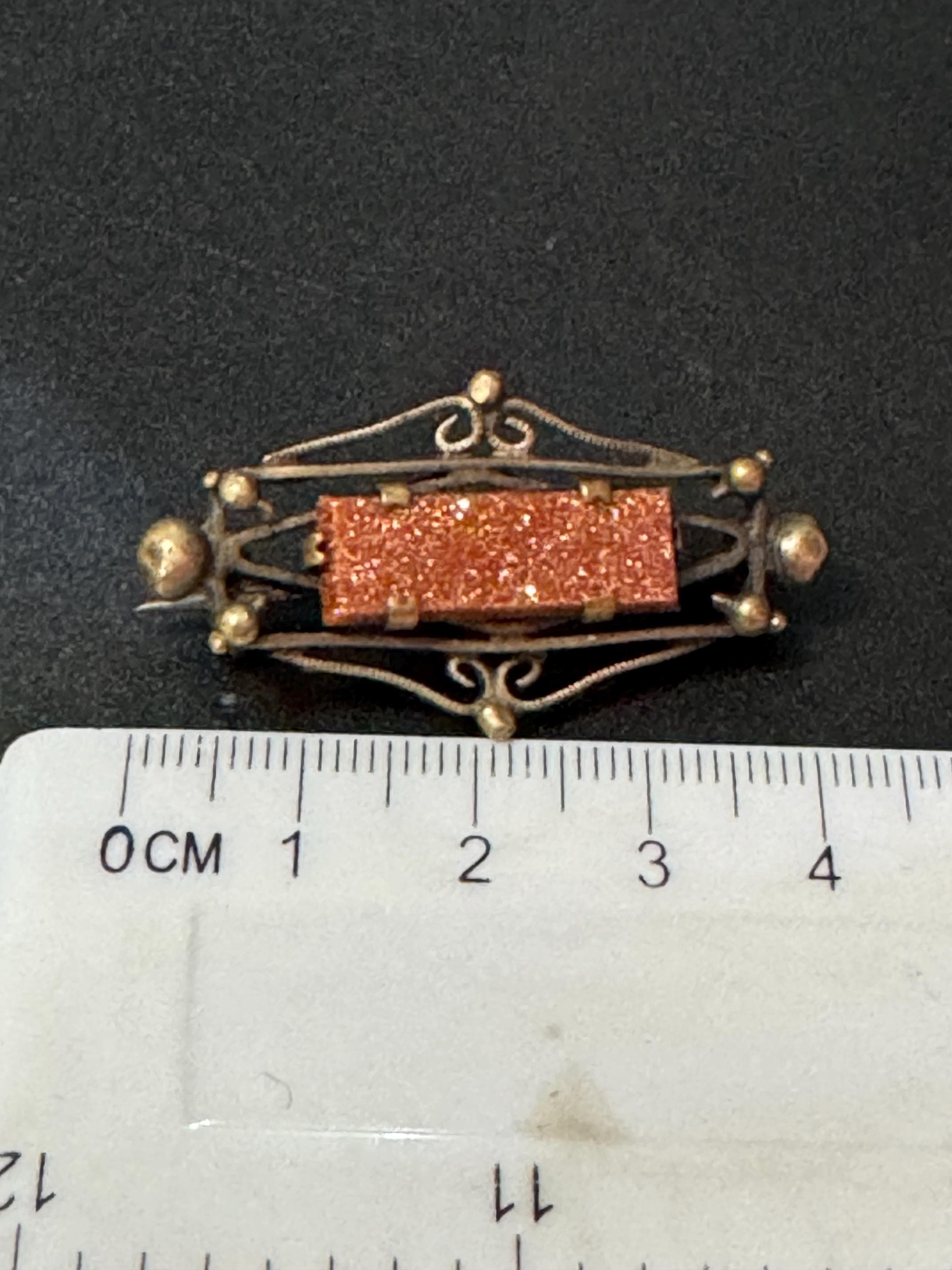 Antique Vintage goldstone gemstone Victorian Edwardian Gold Gilt Metal brooch 1900s 1920s