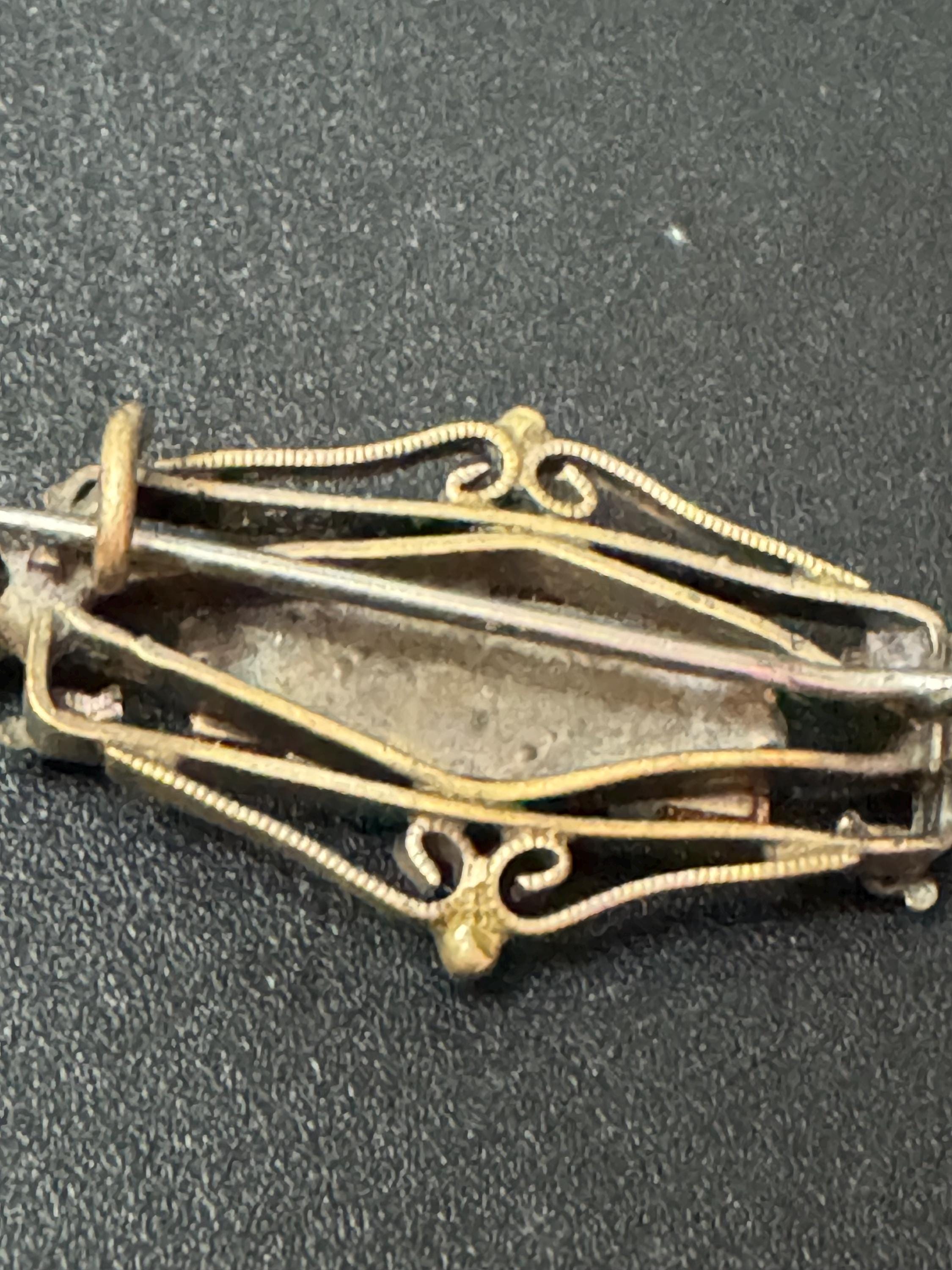 Antique Vintage goldstone gemstone Victorian Edwardian Gold Gilt Metal brooch 1900s 1920s