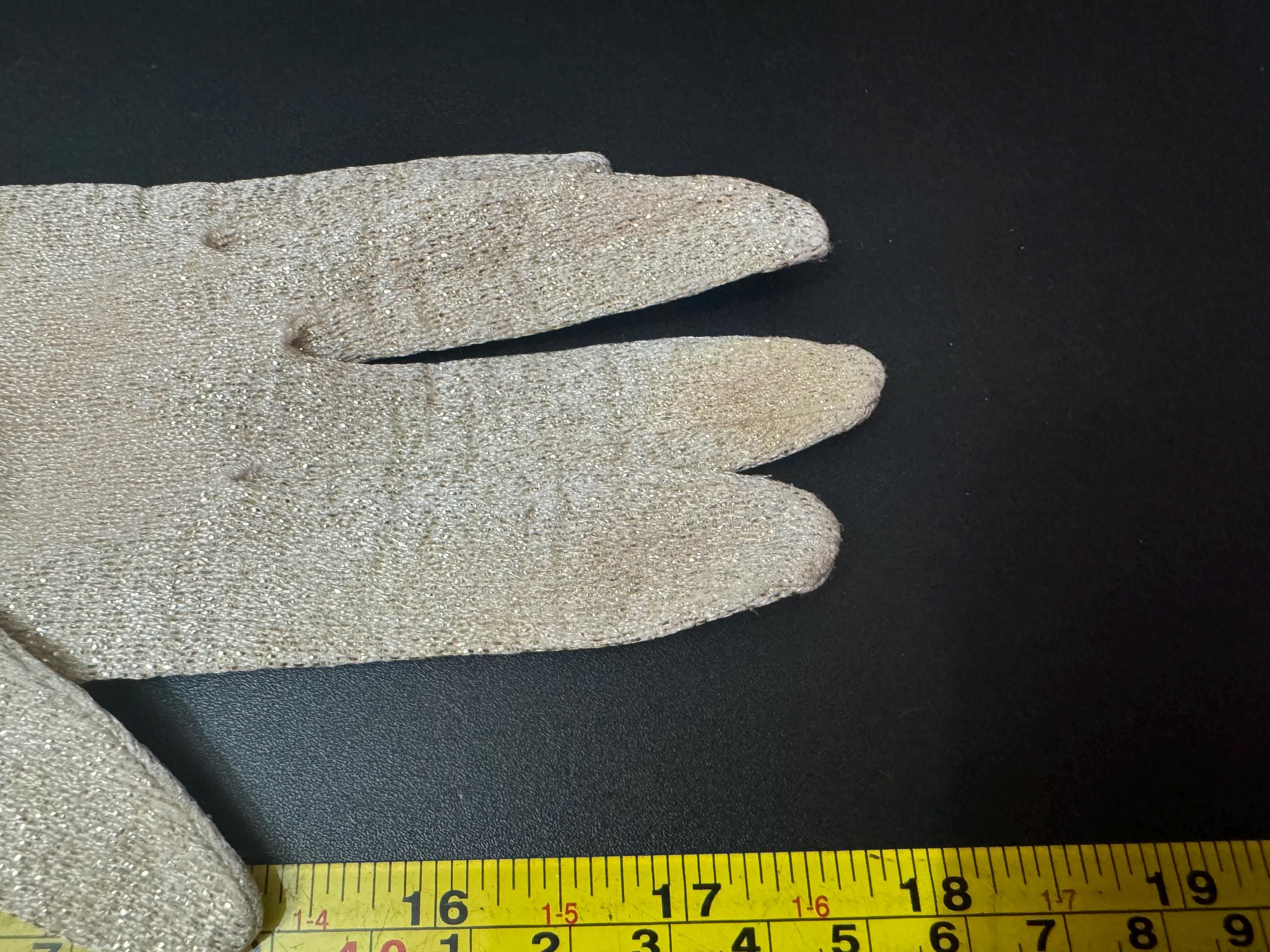 Size 6.5 to 7 Vintage 2 button GOLD LUREX Cream Ivory Formal long elbow length cocktail evening Gloves 46cm