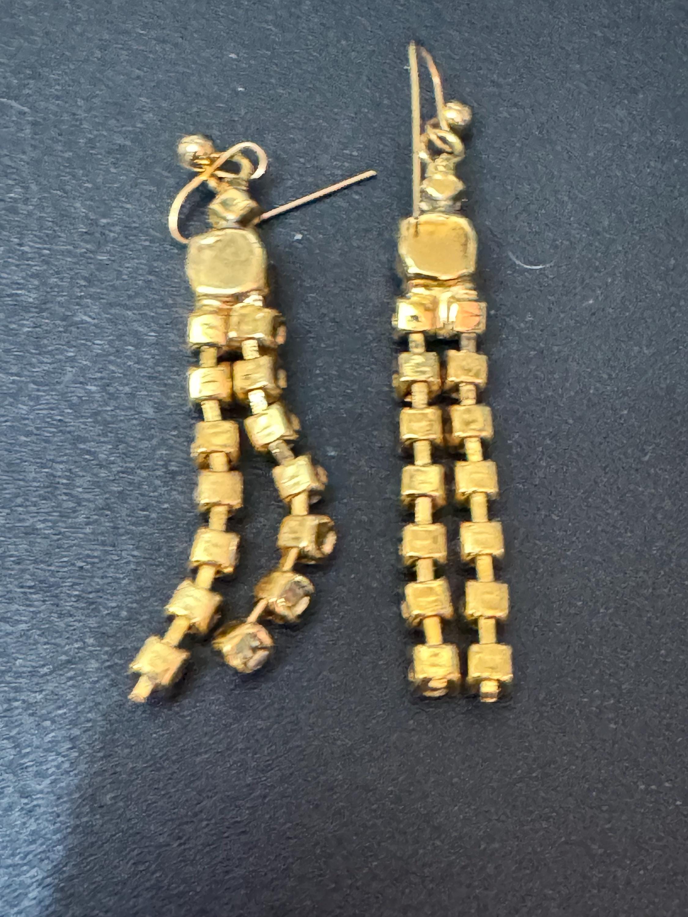 Vintage Faux ruby red glass diamanté crystal waterfall dangly drop earrings gold tone metal for pierced ears