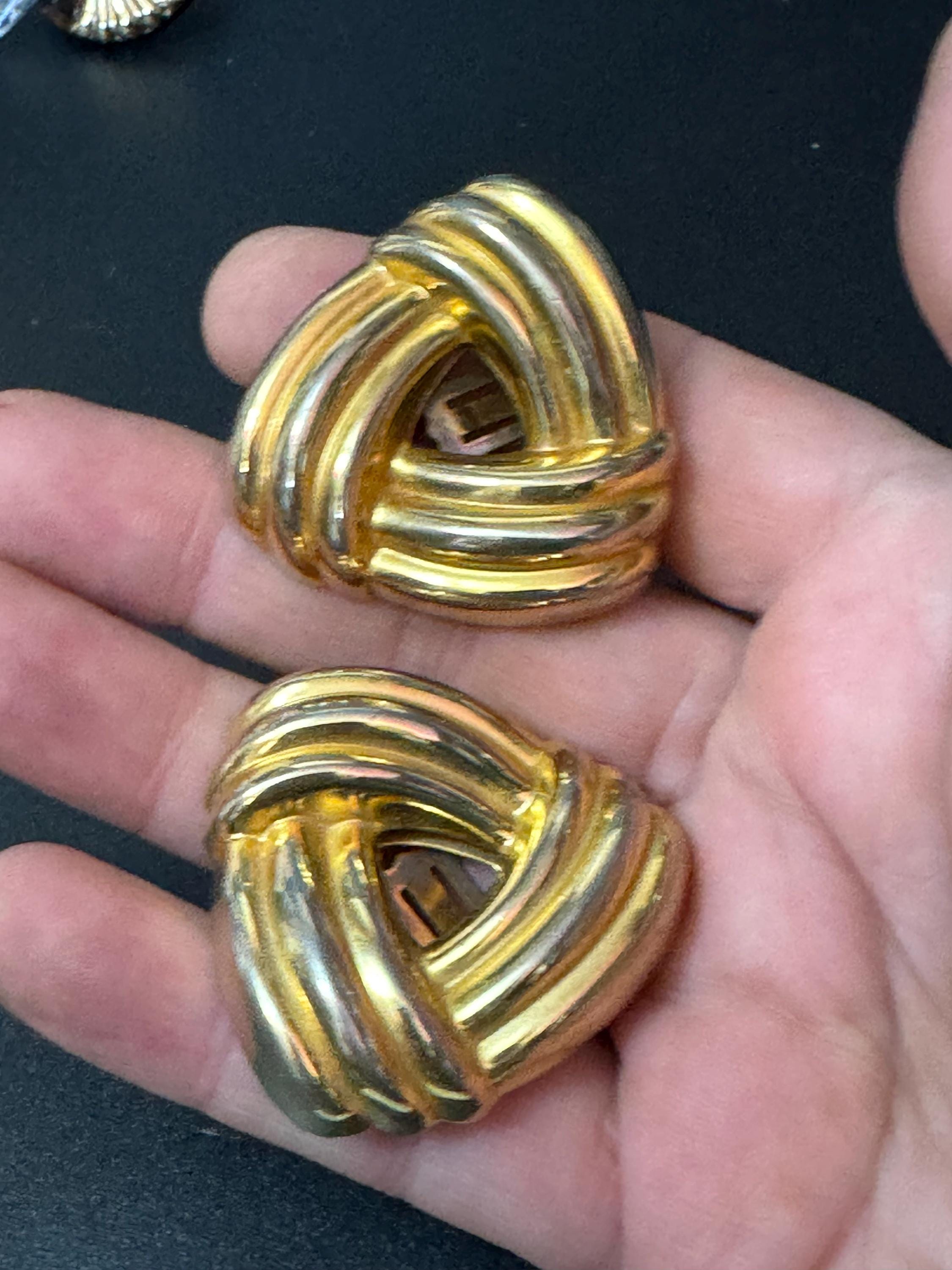 XL gold tone clip on Triangular button stud tube earrings 1980s