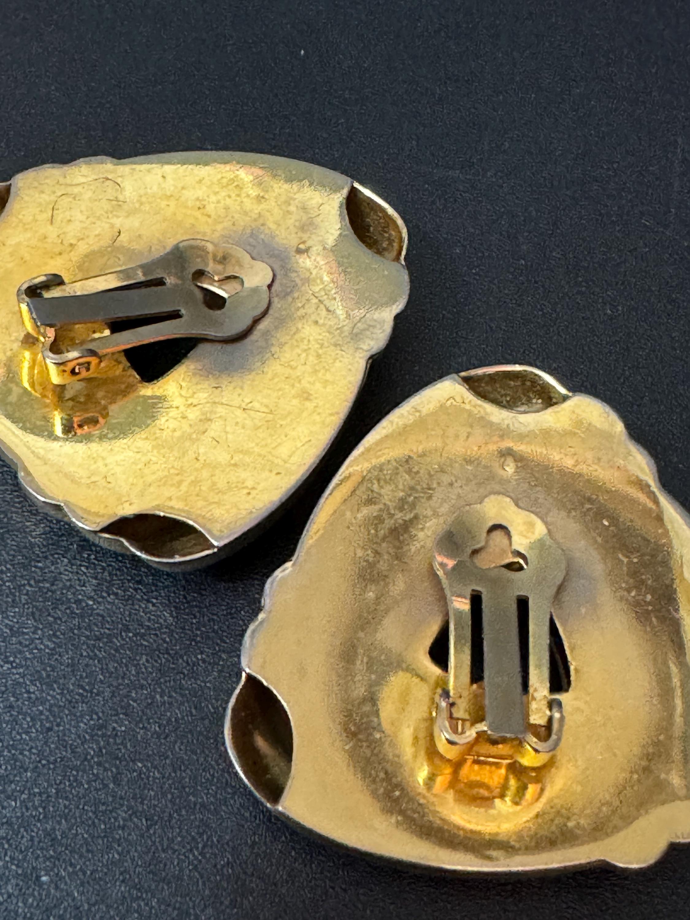 XL gold tone clip on Triangular button stud tube earrings 1980s