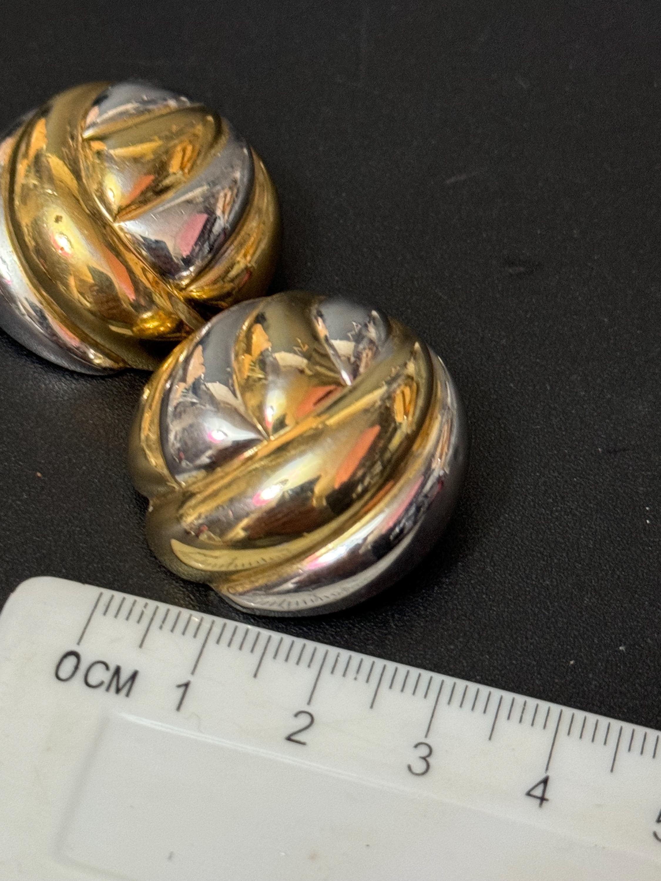 Signed Adrienne Vittadini retro 1980s high end large silver gold domed clip on earrings