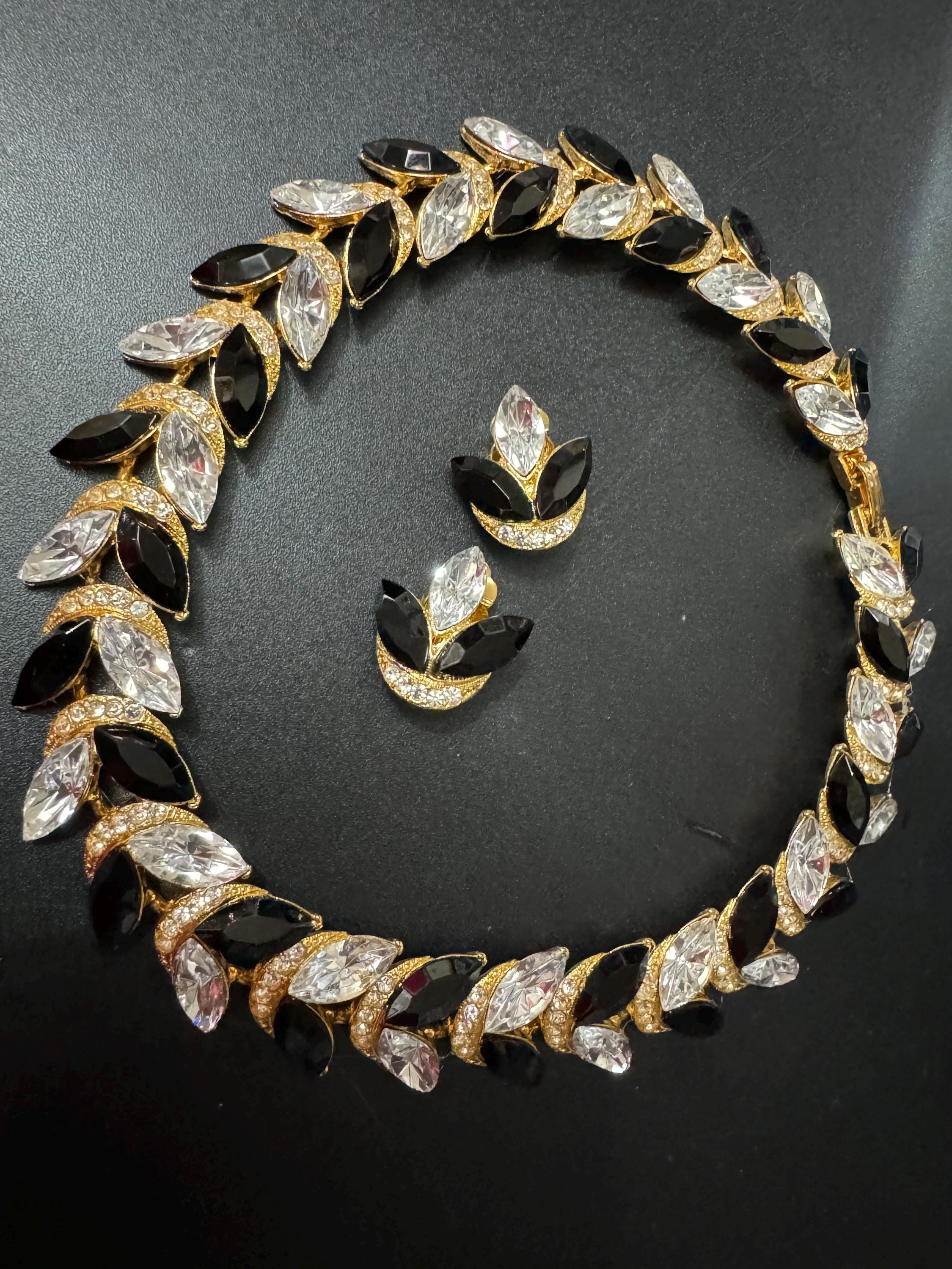 Vintage Swarovski Crystal Necklace and Clip On Earrings Set