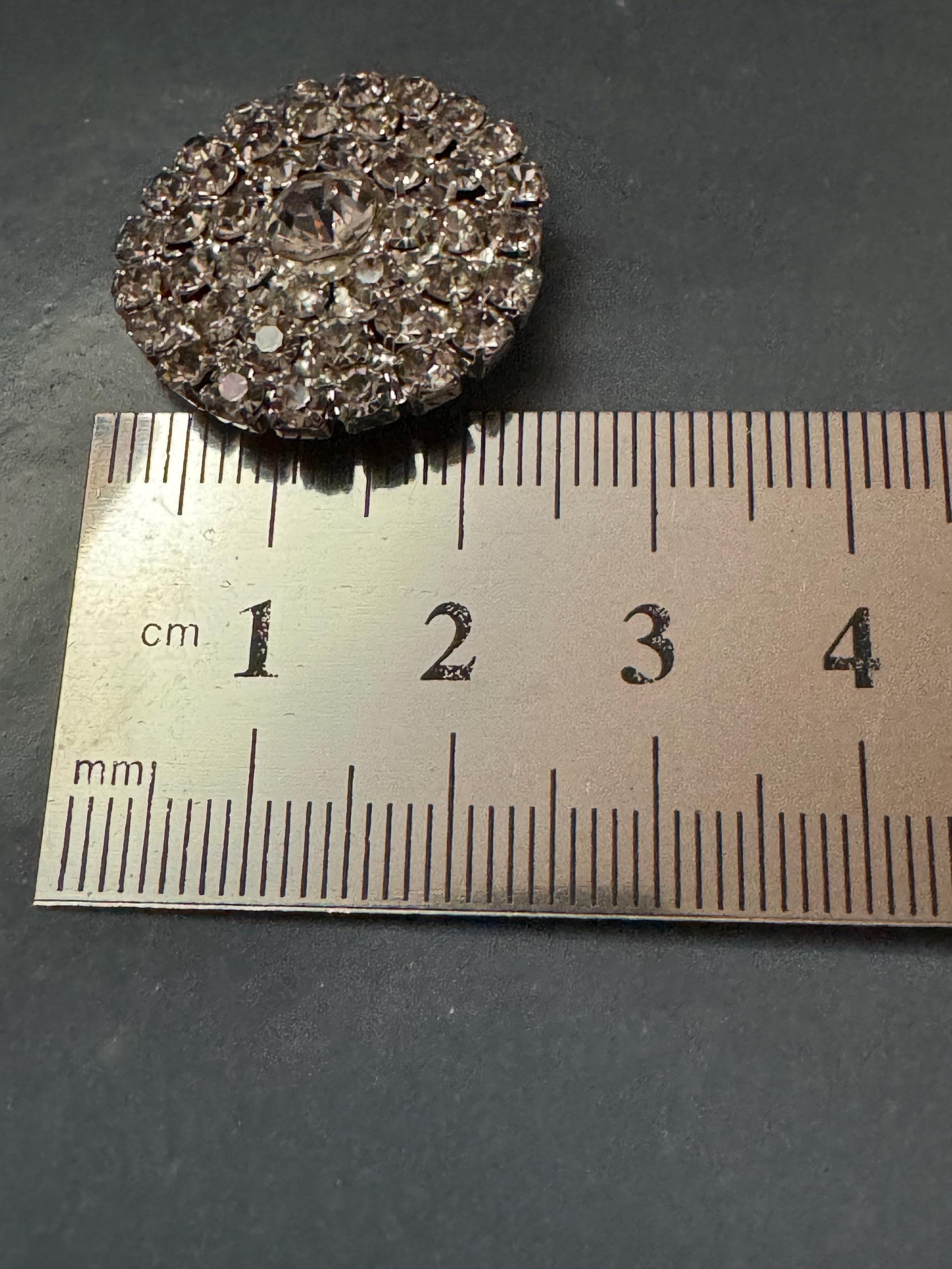 24mm Set of 5 round clear diamanté rhinestone low domed buttons silver tone