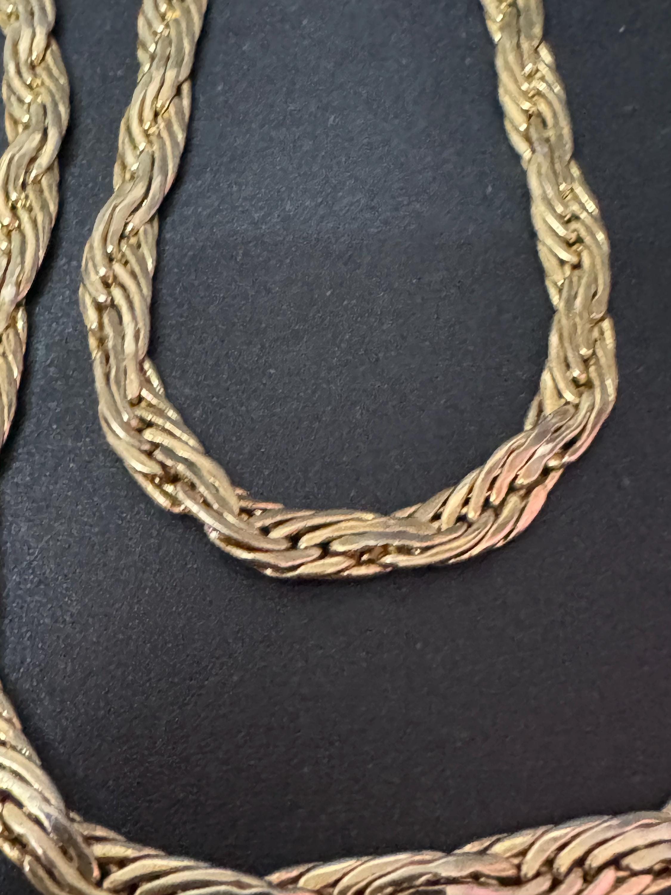 Vintage gold plated high end flat woven chain necklace 62cm