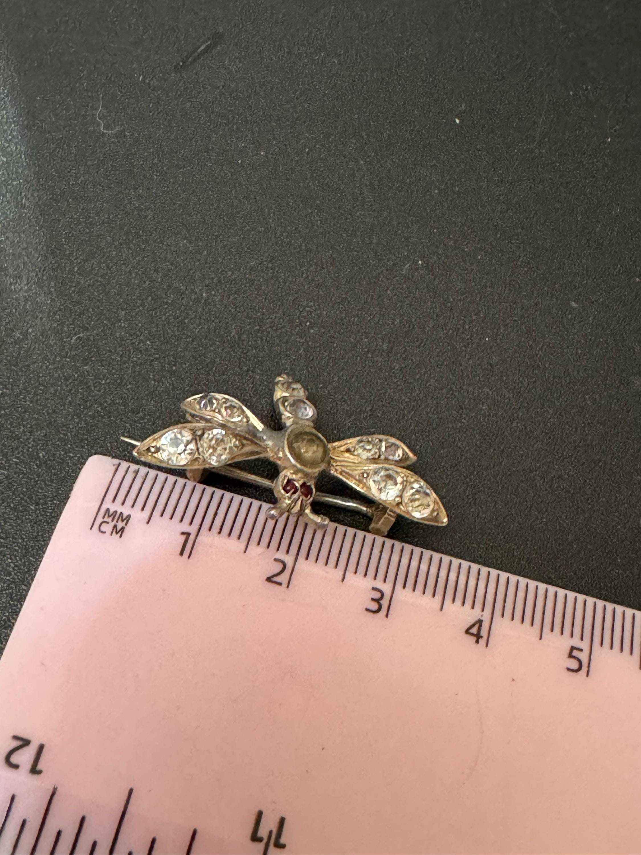 Vintage 925 small sterling silver rhinestone paste dragonfly insect brooch 3.5cm lapel pin