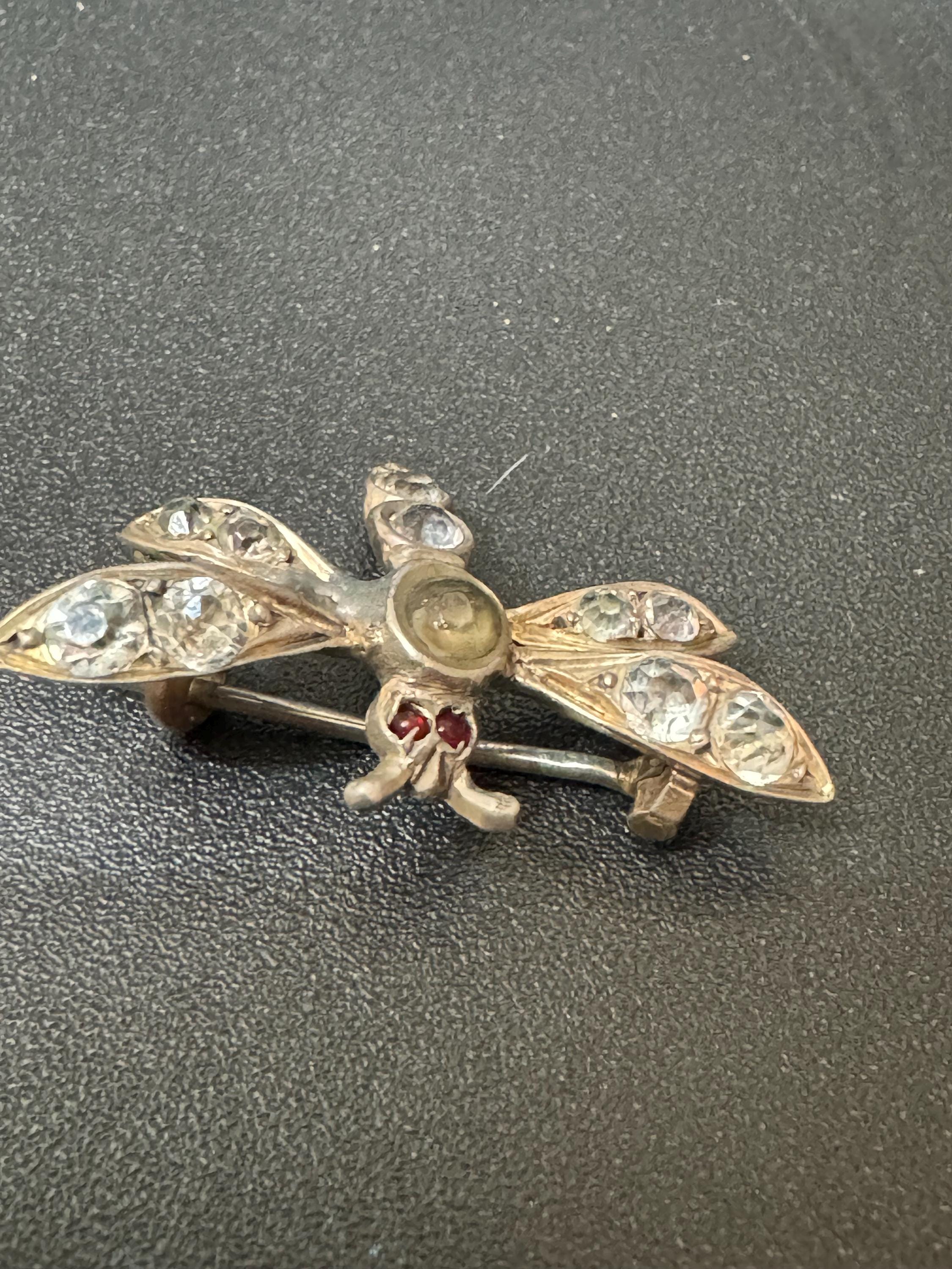 Vintage 925 small sterling silver rhinestone paste dragonfly insect brooch 3.5cm lapel pin