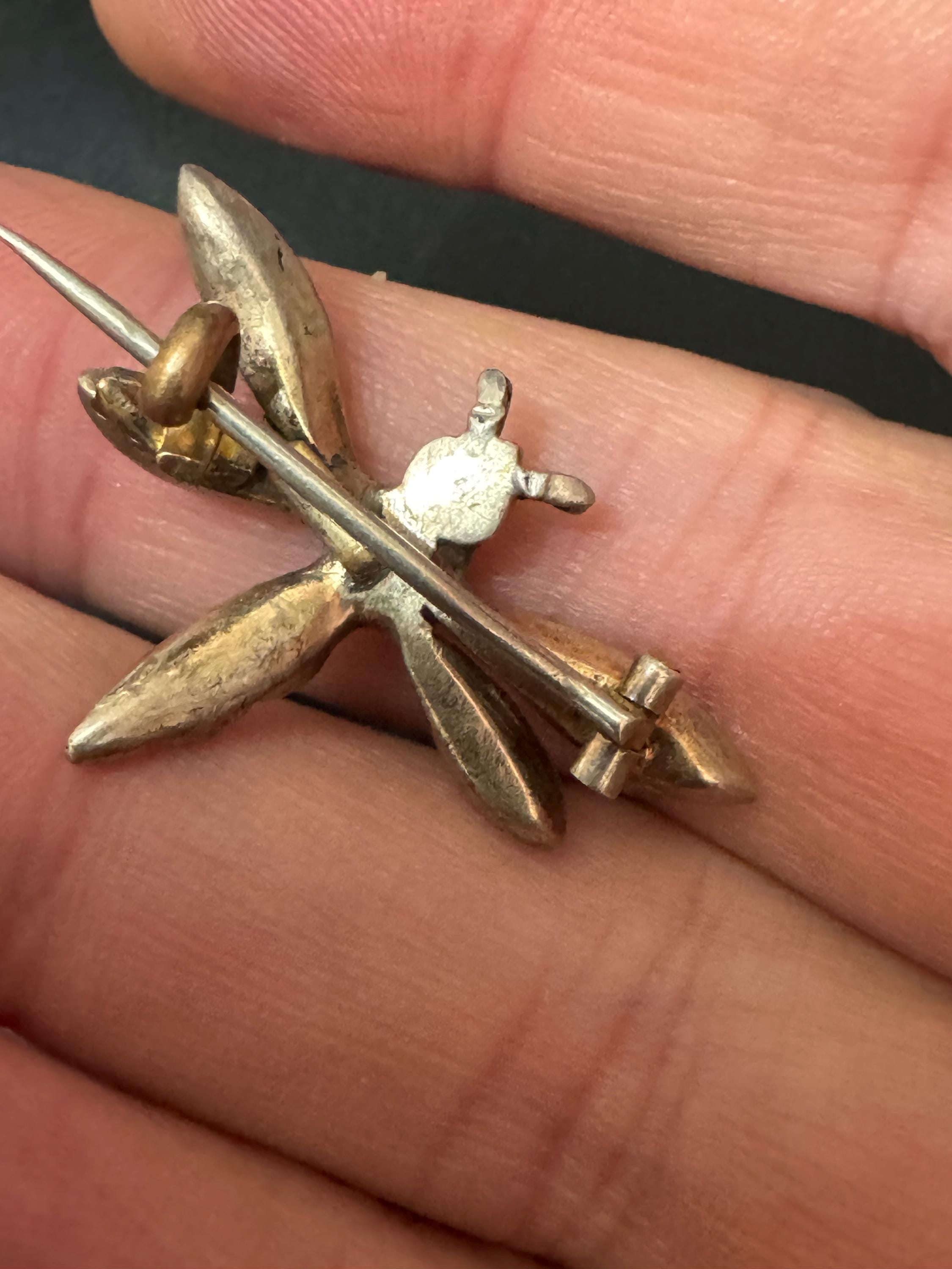 Vintage 925 small sterling silver rhinestone paste dragonfly insect brooch 3.5cm lapel pin