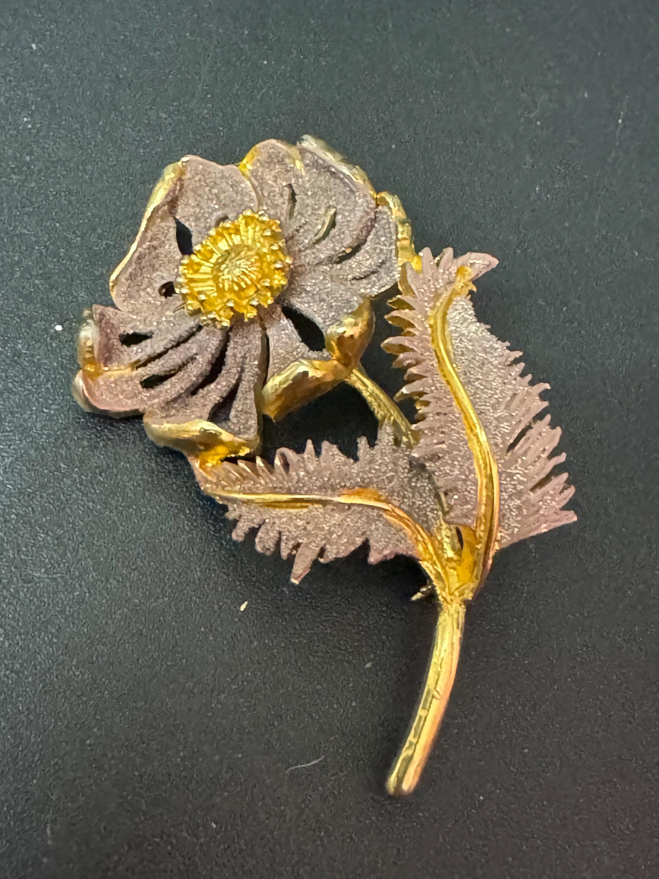 Signed HOLLYWOOD large gold tone purple iced modernist abstract floral brooch